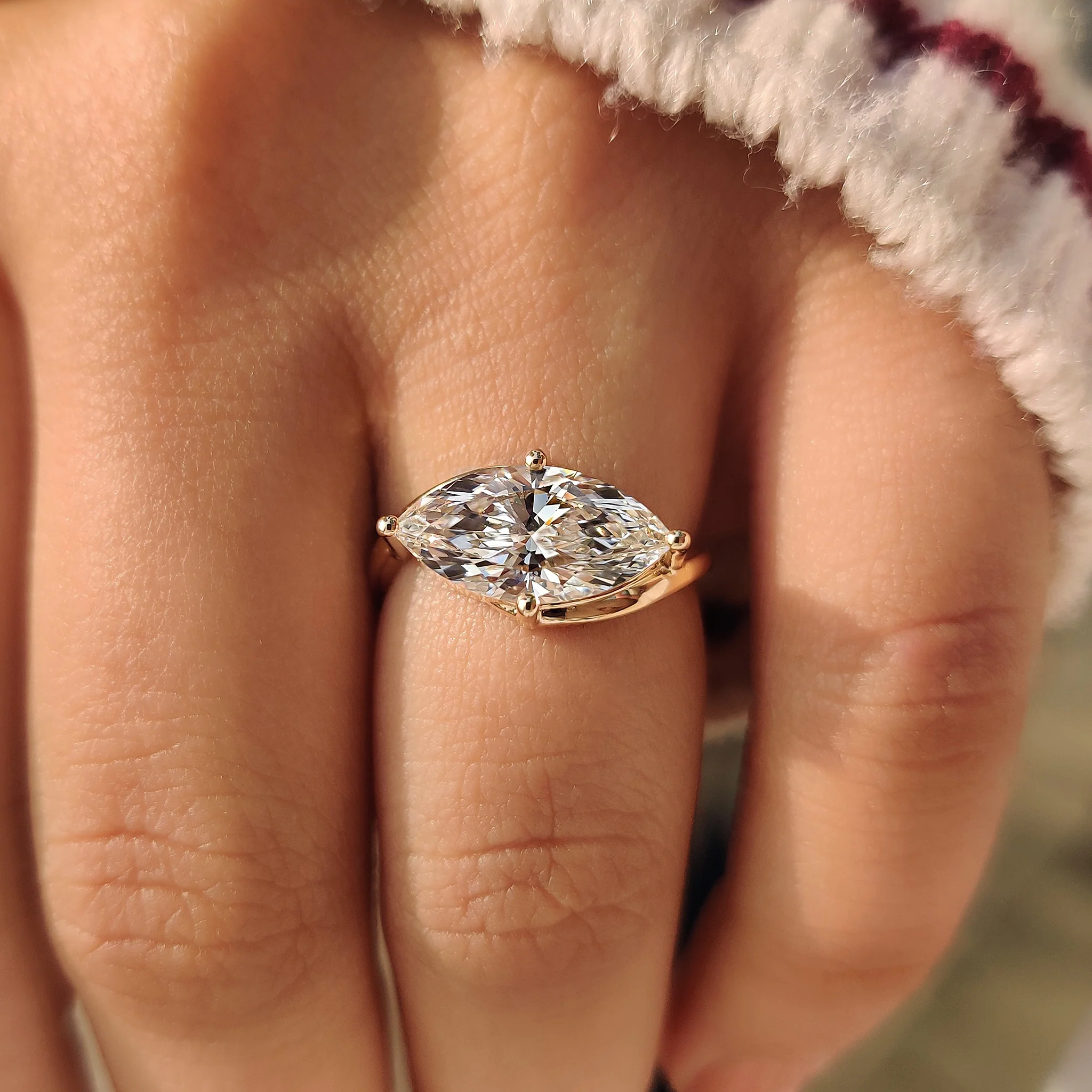 1 - 2 CT Marquise Diamond Solitaire Ring in Bypass Setting - Image 4