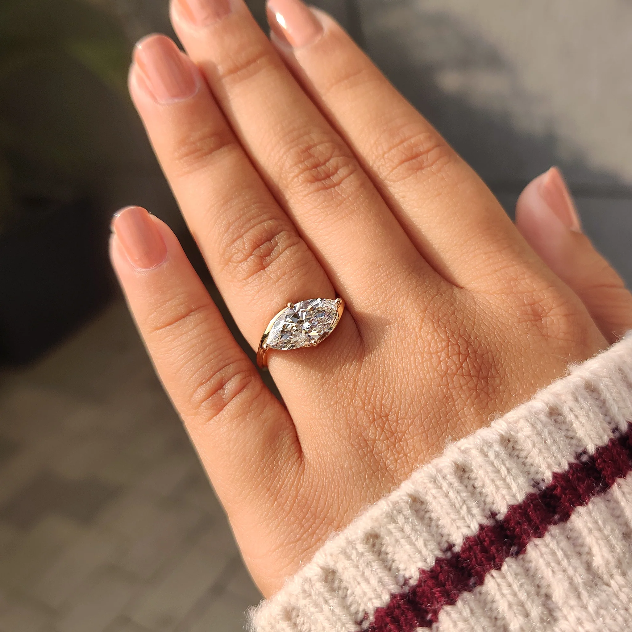 1 - 2 CT Marquise Diamond Solitaire Ring in Bypass Setting - Image 9