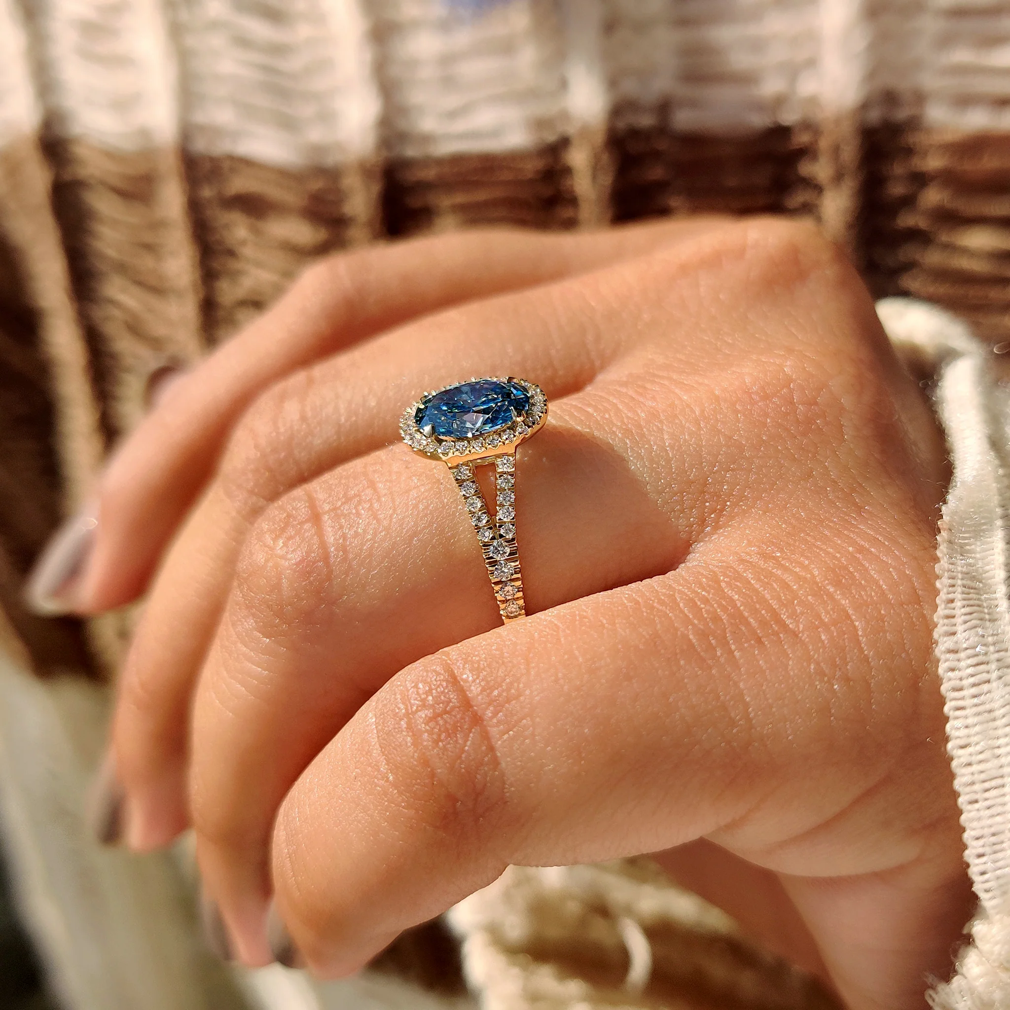 1 - 3 CT Blue Diamond Oval Engagement Ring in Pave Setting - Image 3