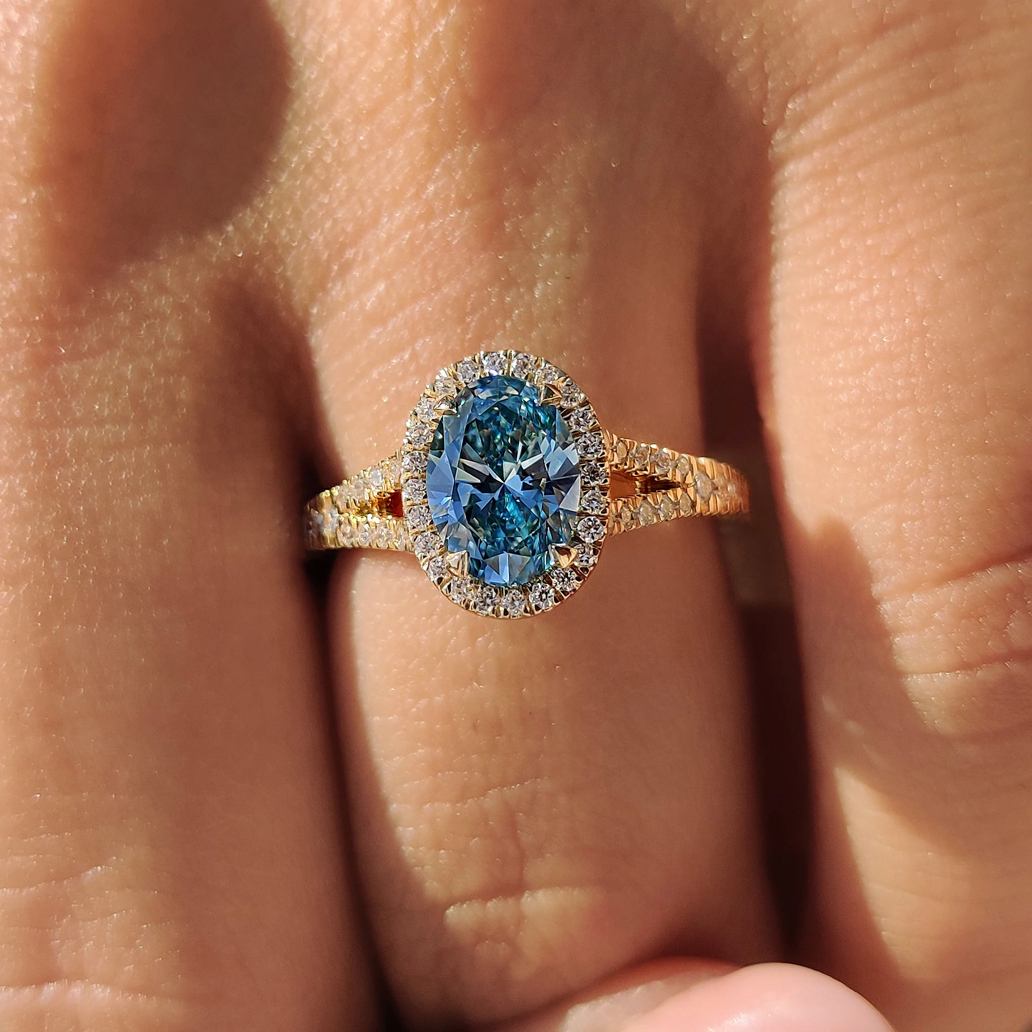 1 - 3 CT Blue Diamond Oval Engagement Ring in Pave Setting - Image 4