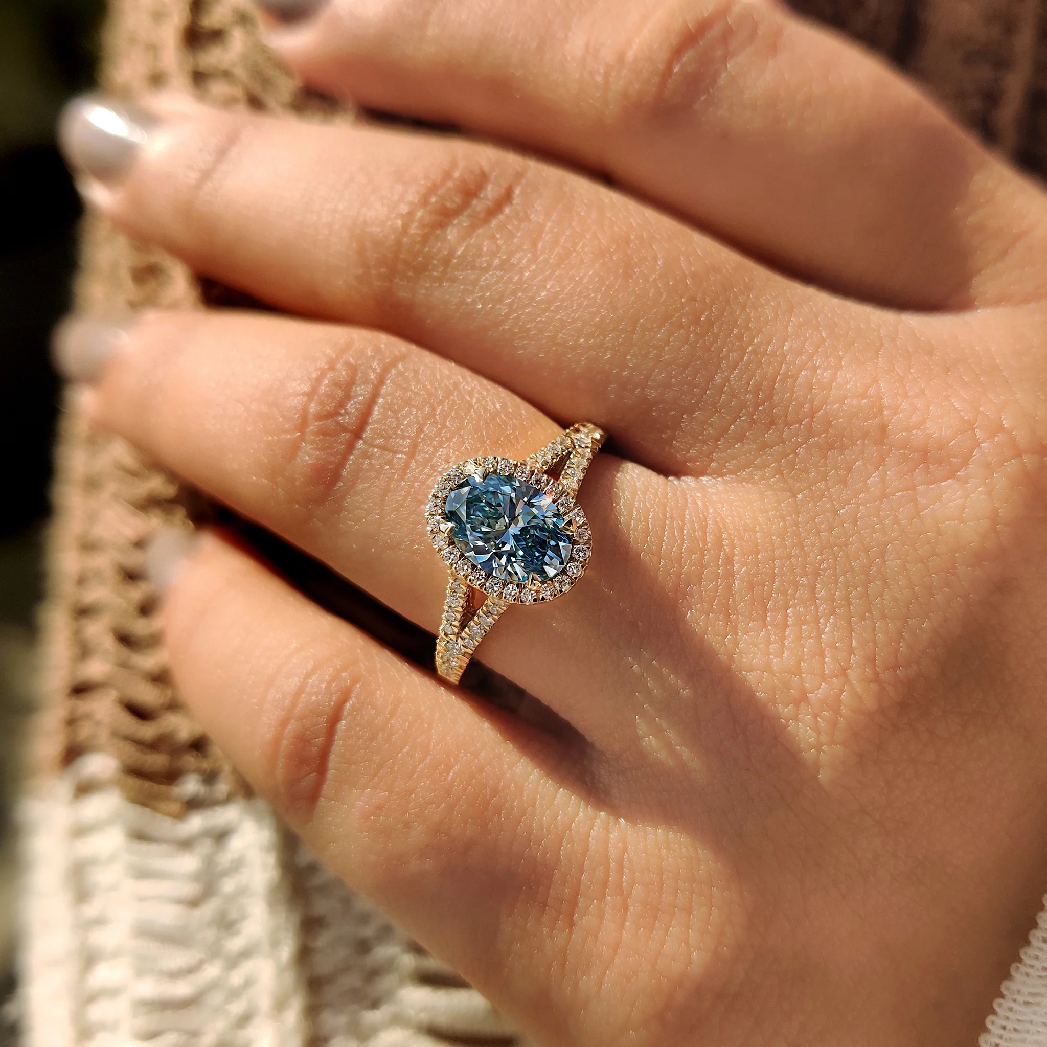 1 - 3 CT Blue Diamond Oval Engagement Ring in Pave Setting - Image 5