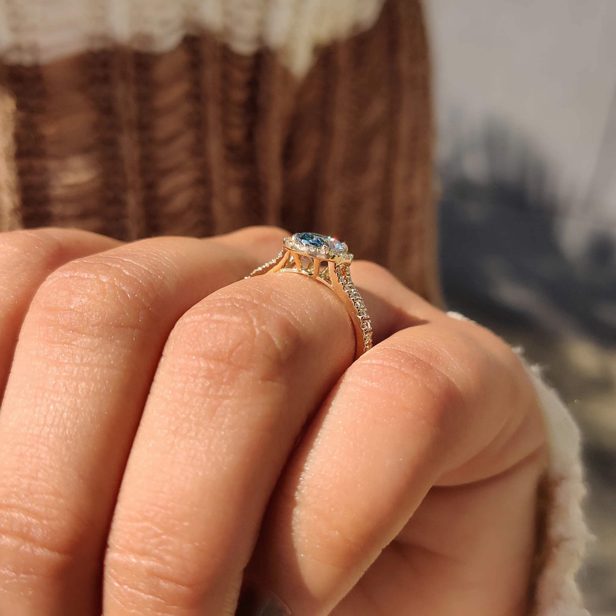 1 - 3 CT Blue Diamond Oval Engagement Ring in Pave Setting - Image 6