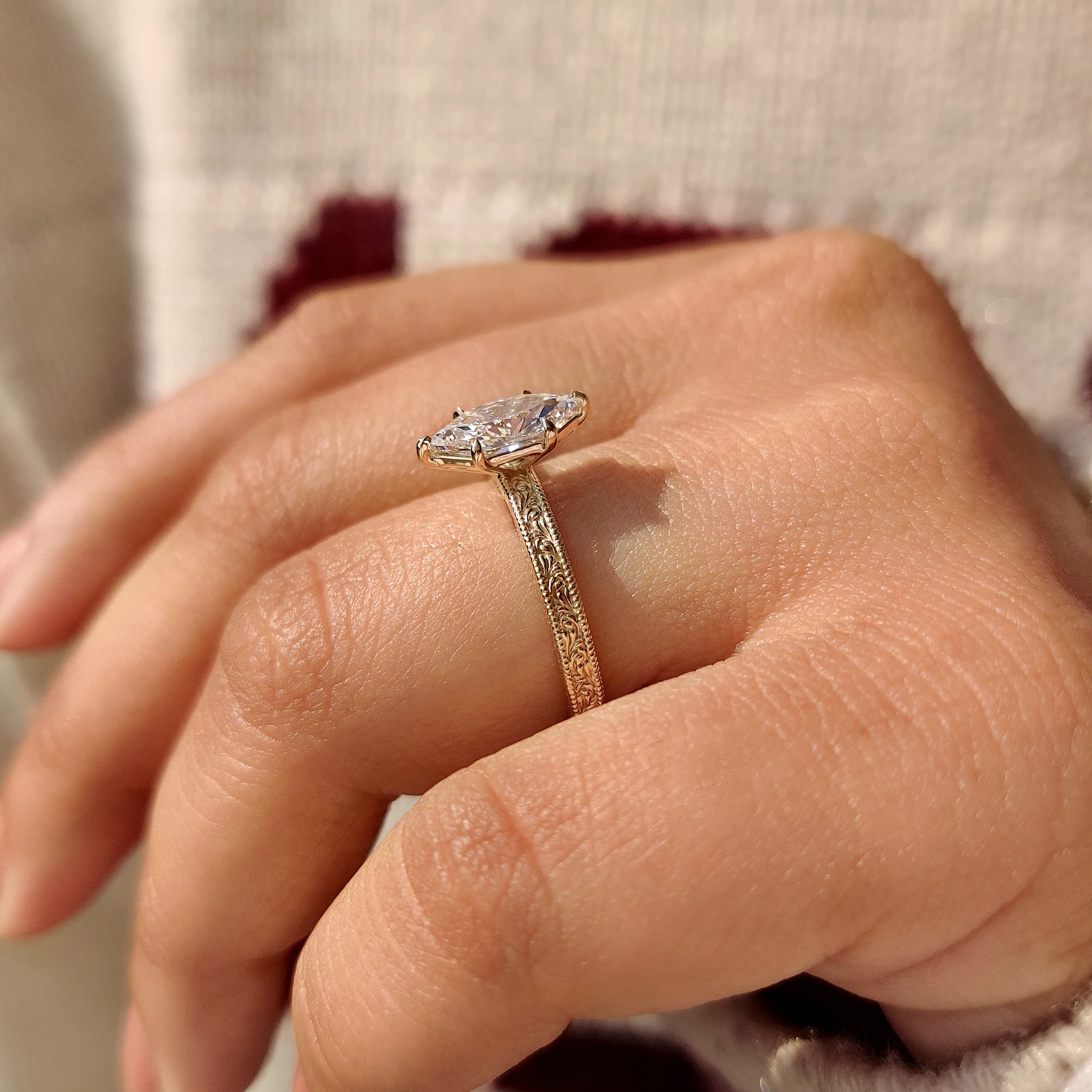 1 - 4 Carat Dutch Marquise Ring in Milgrain Setting - Image 3