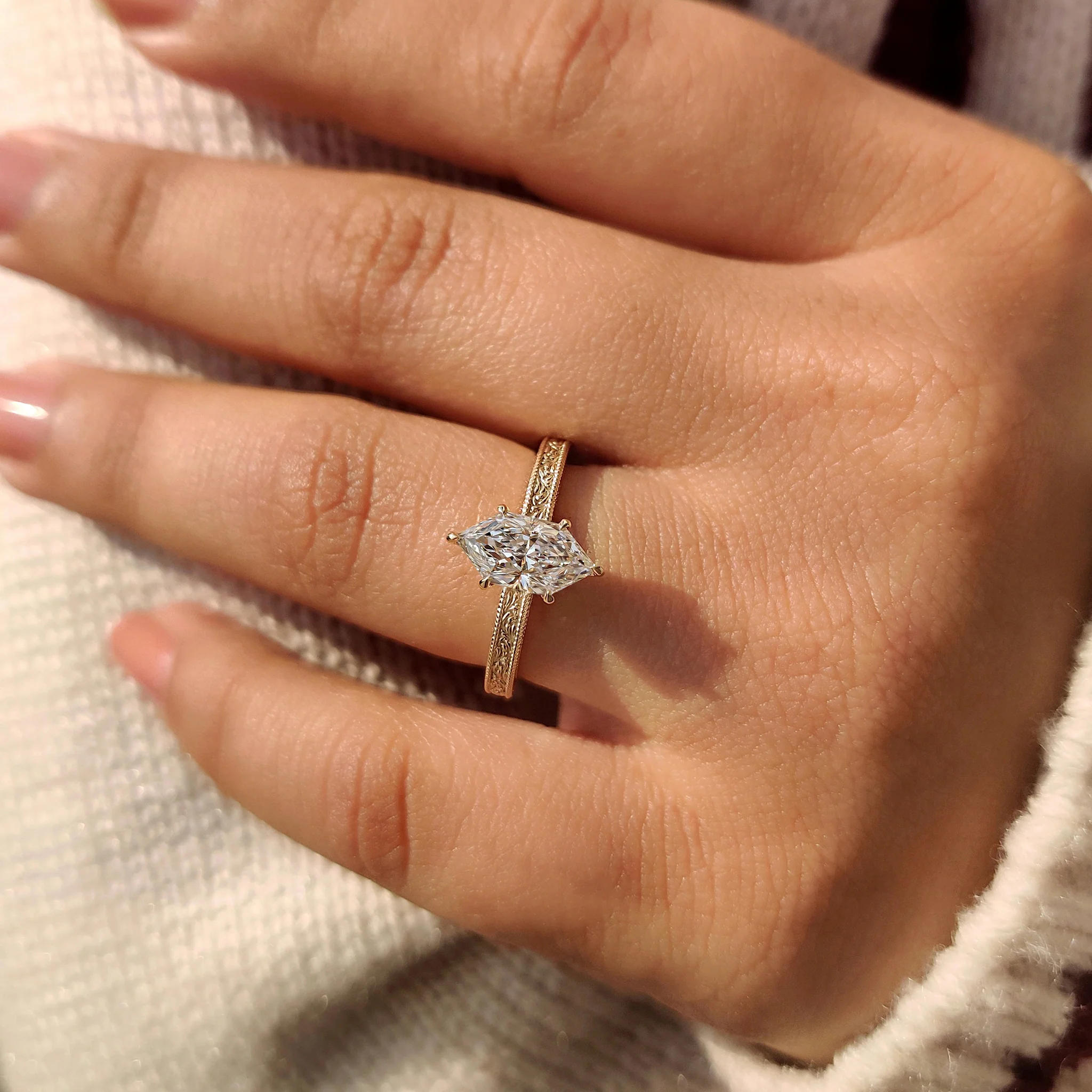 1 - 4 Carat Dutch Marquise Ring in Milgrain Setting - Image 4