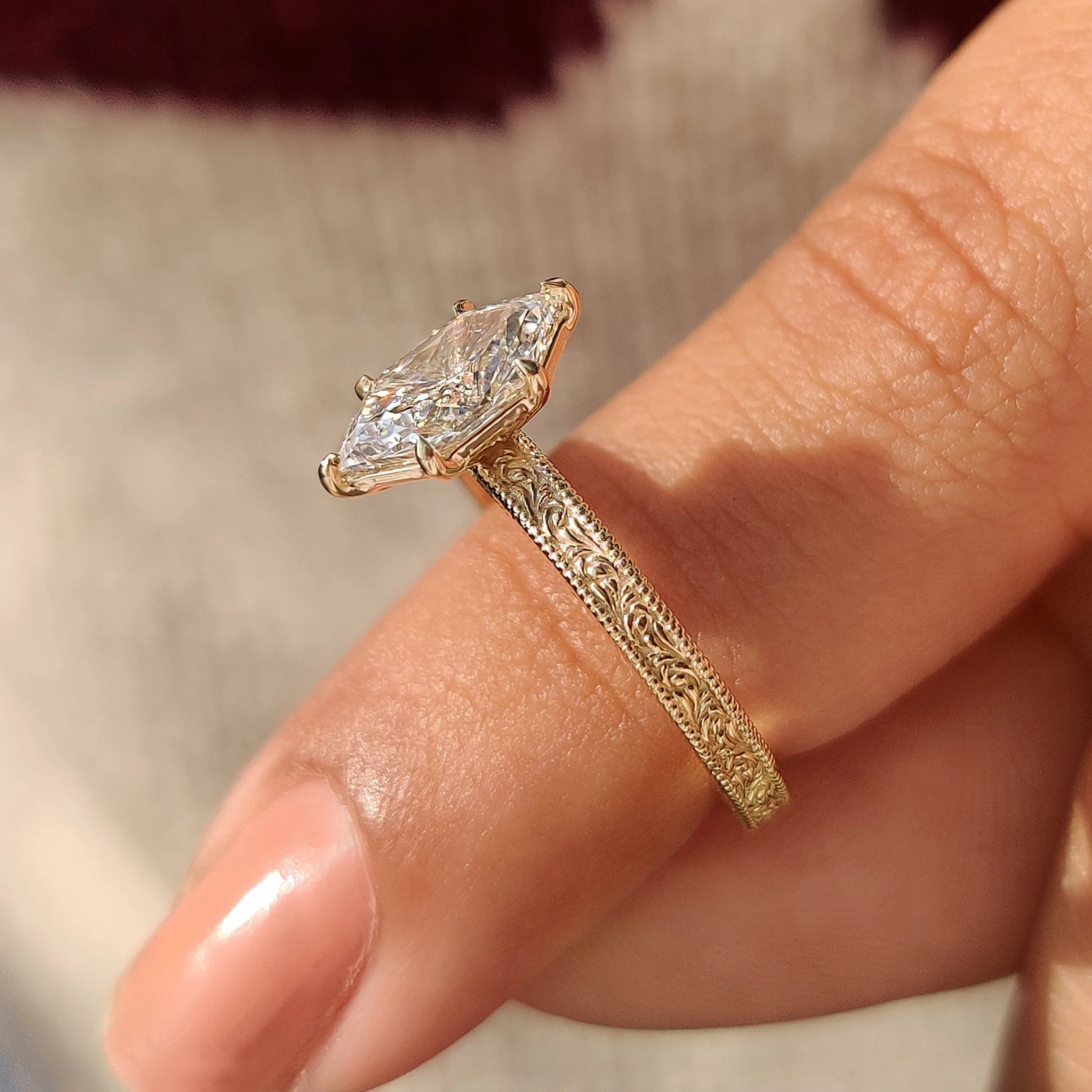 1 - 4 Carat Dutch Marquise Ring in Milgrain Setting - Image 6