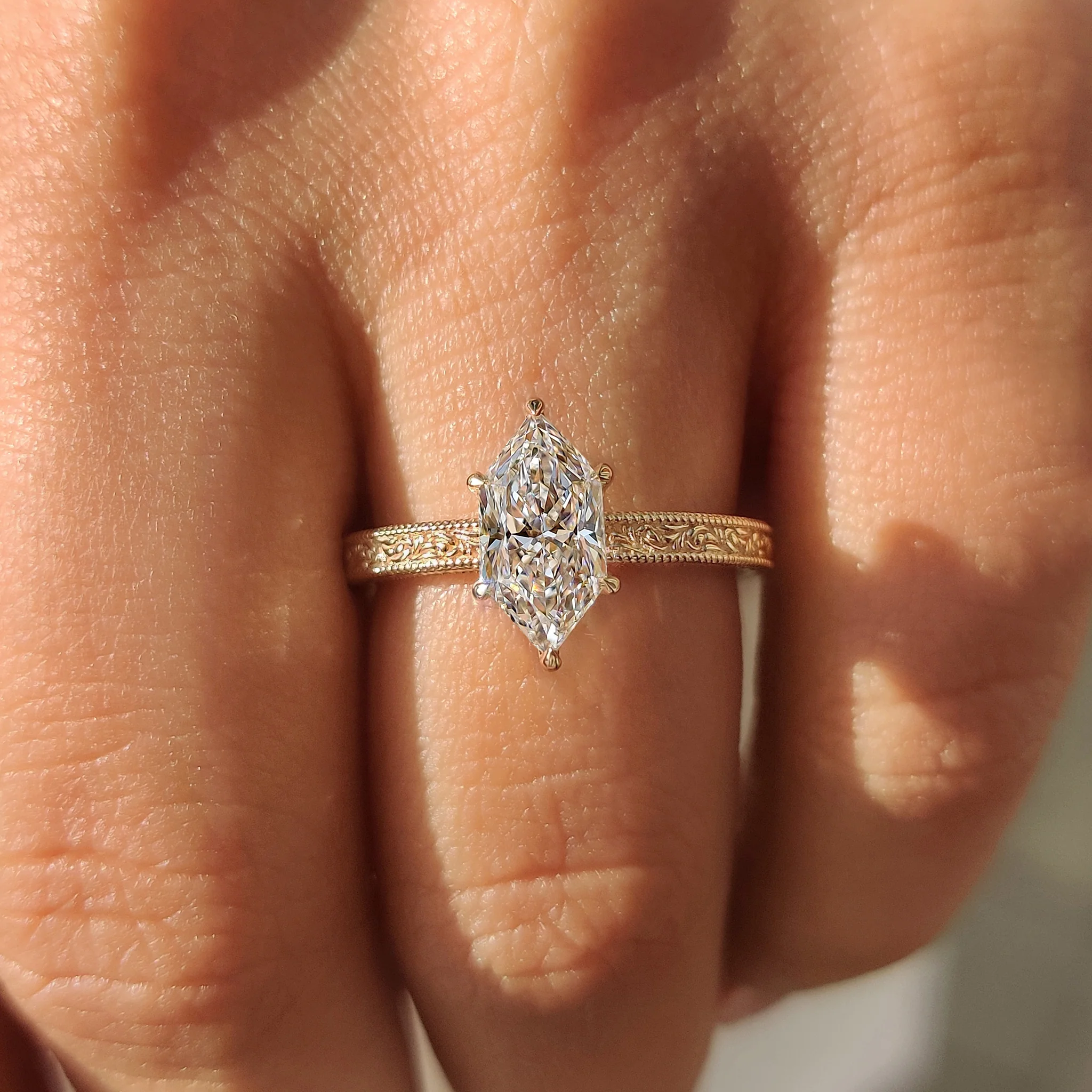 1 - 4 Carat Dutch Marquise Ring in Milgrain Setting - Image 7