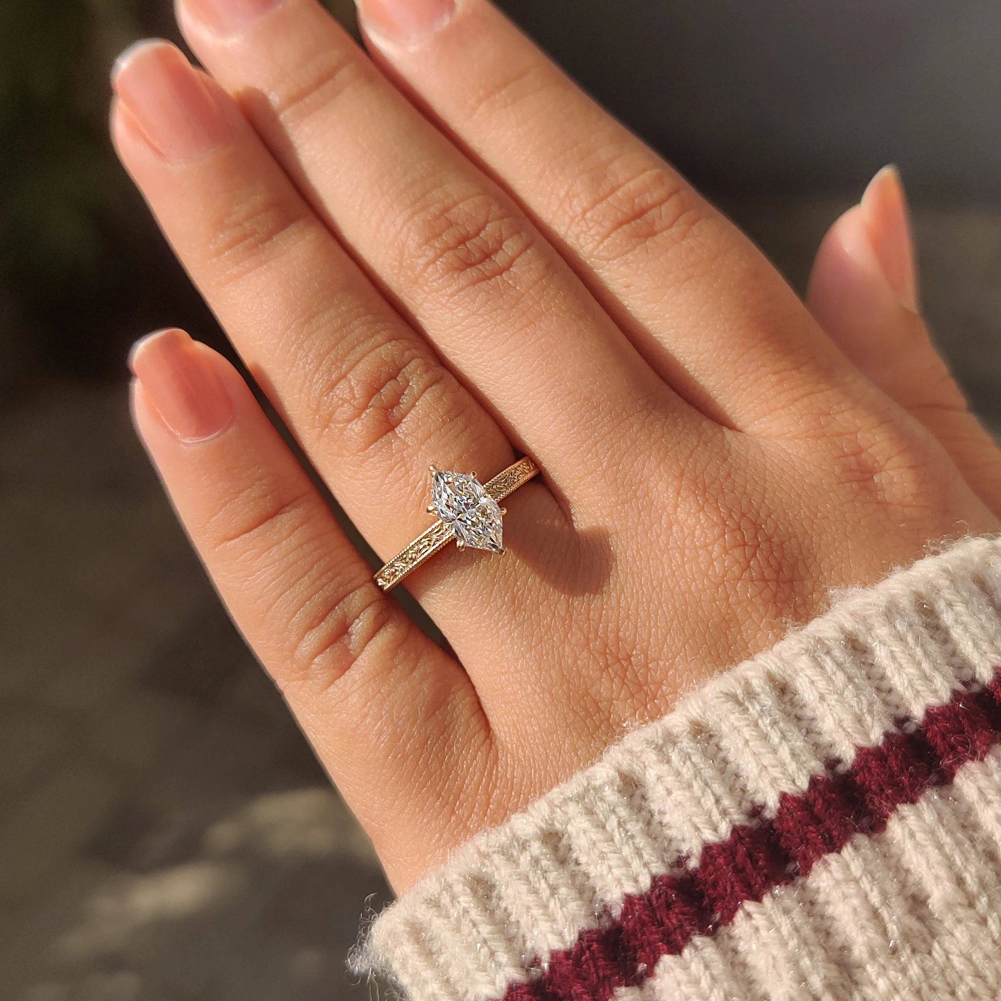 1 - 4 Carat Dutch Marquise Ring in Milgrain Setting - Image 9