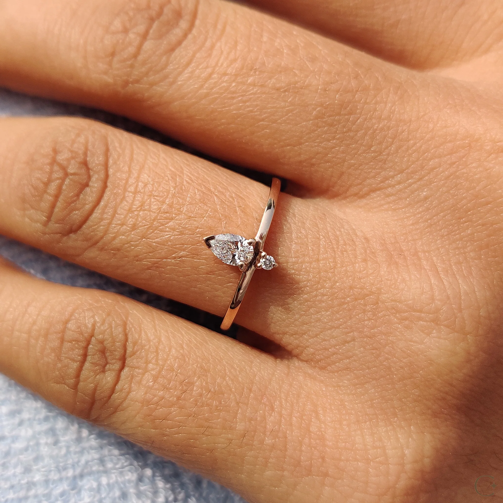 2 Stone Engagement Ring With Pear and Round Diamond - Image 3