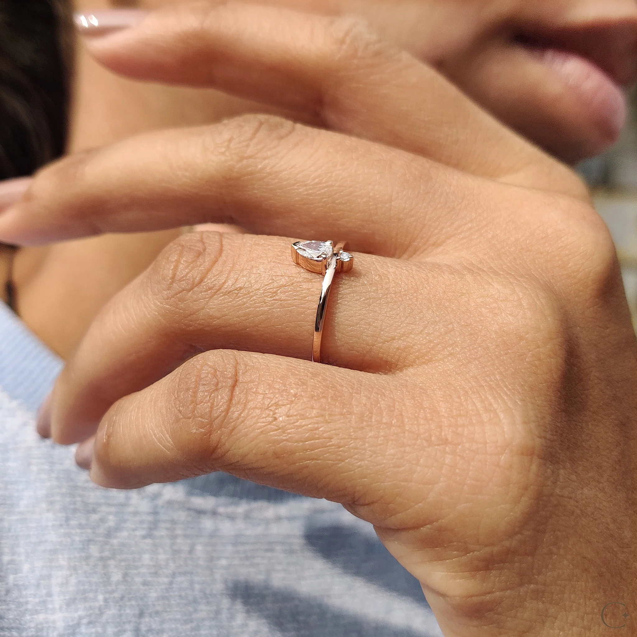 2 Stone Engagement Ring With Pear and Round Diamond - Image 4