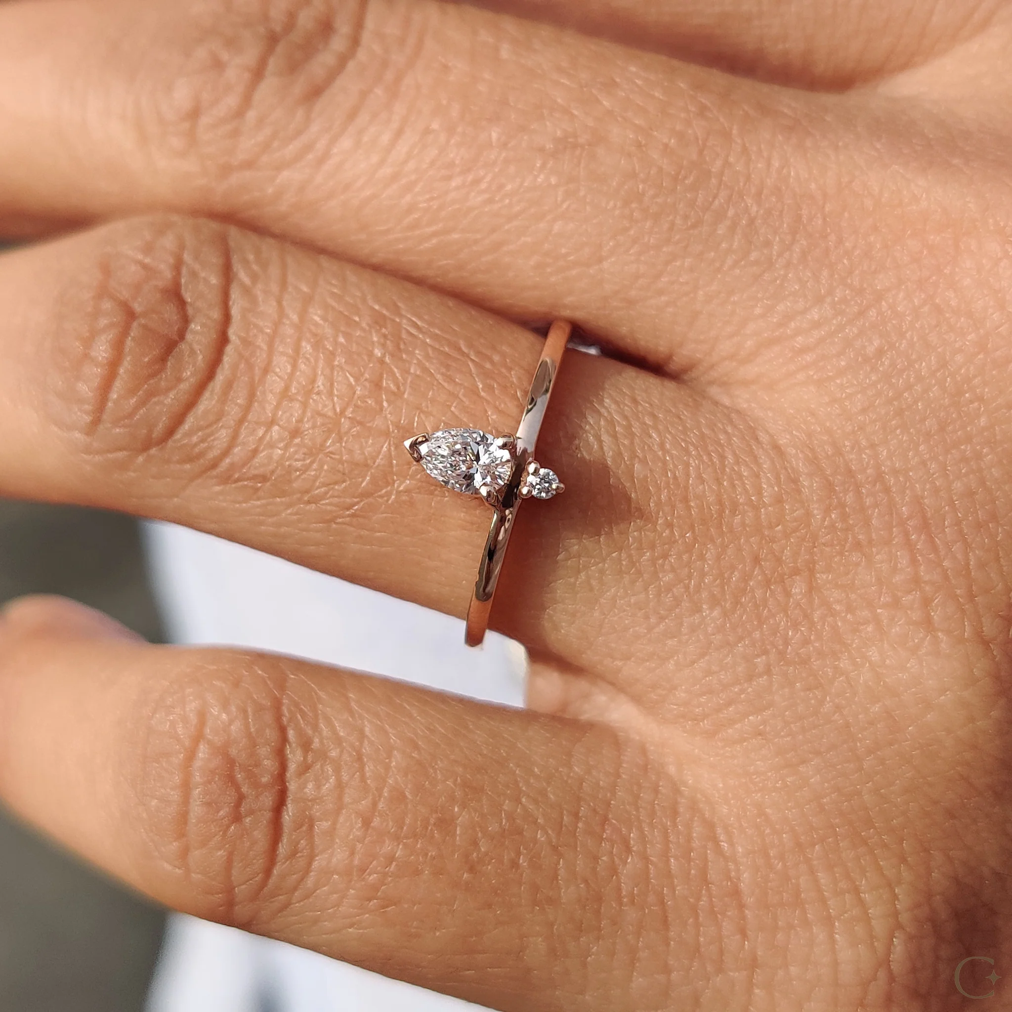 2 Stone Engagement Ring With Pear and Round Diamond - Image 6