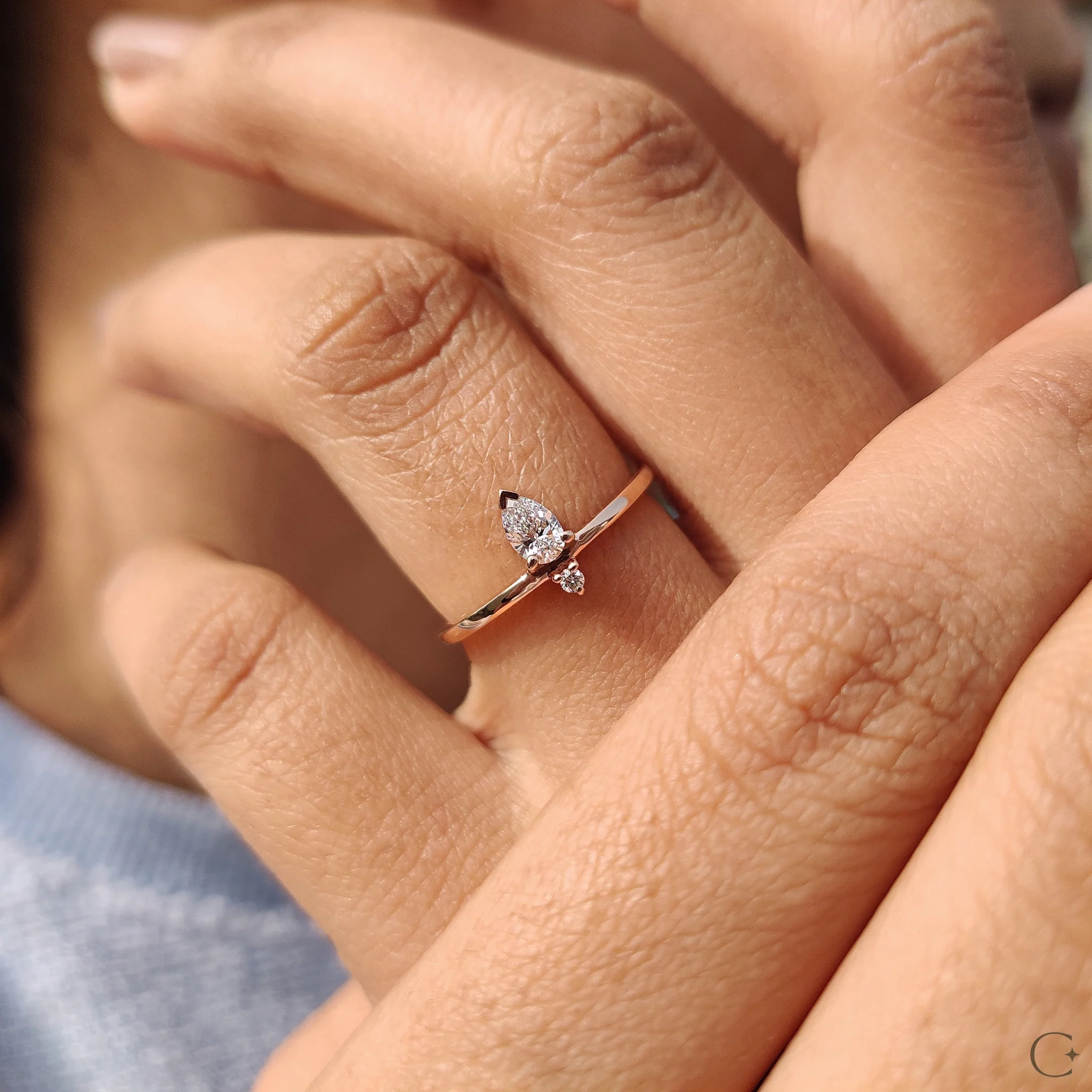 2 Stone Engagement Ring With Pear and Round Diamond - Image 8