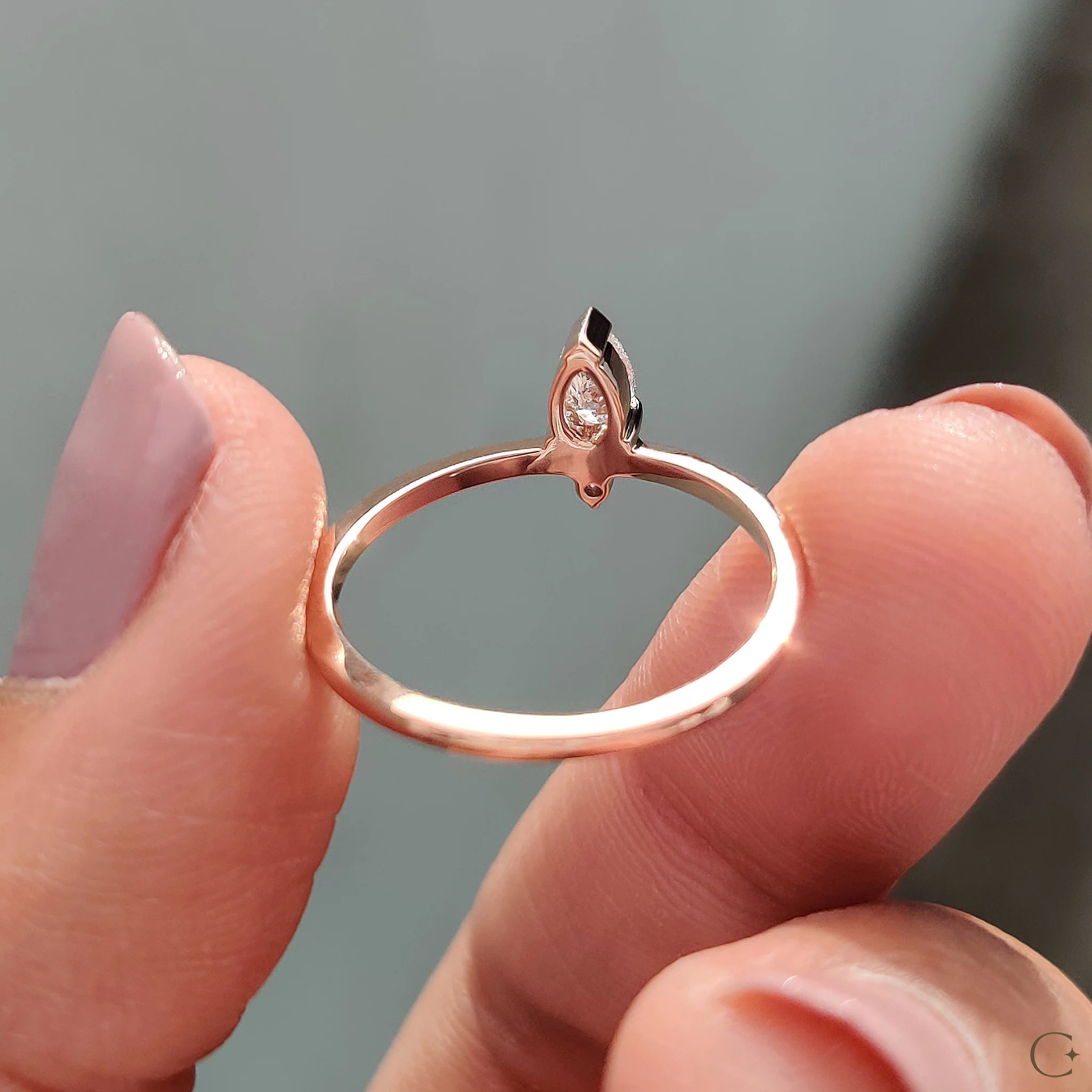 2 Stone Engagement Ring With Pear and Round Diamond - Image 9