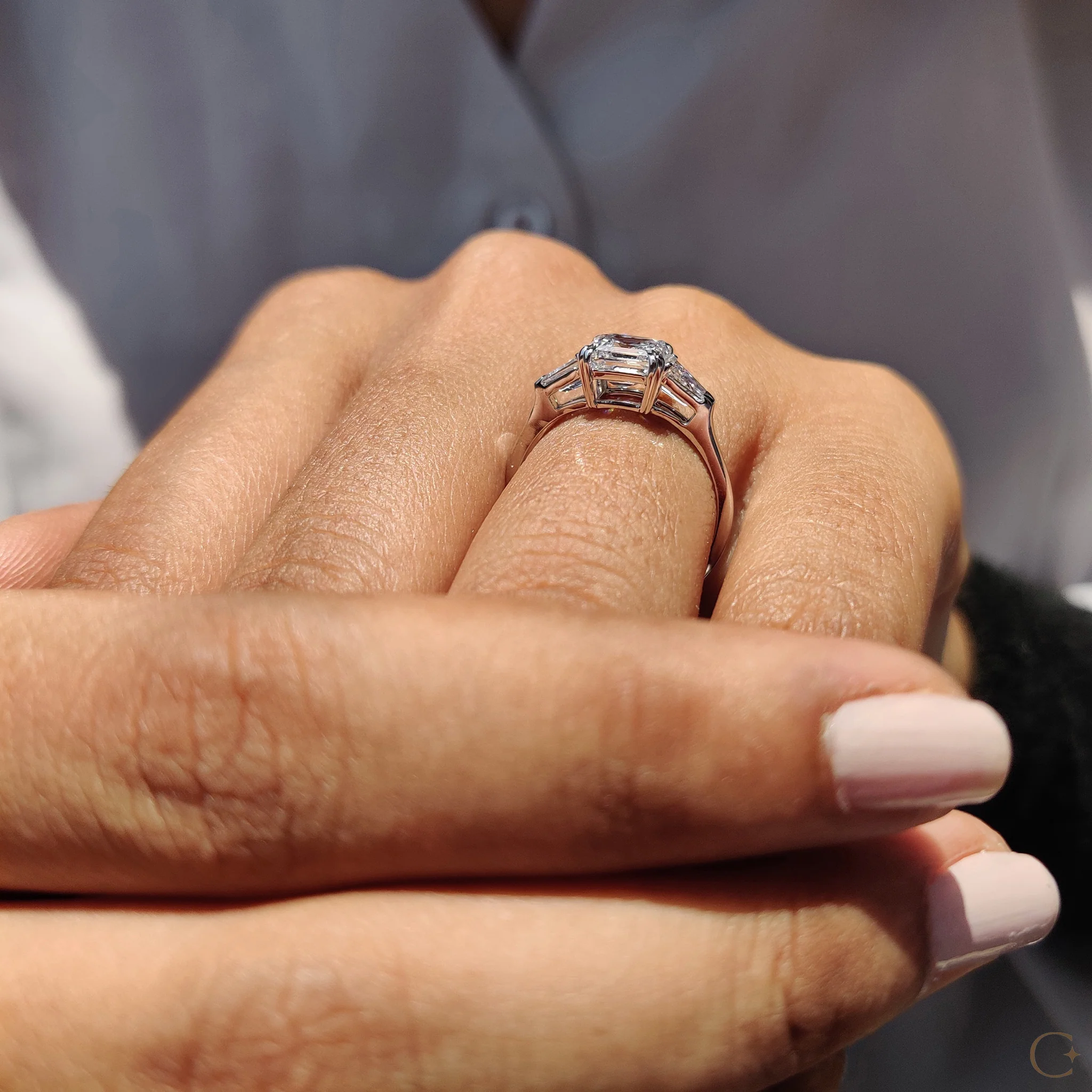3 Stone Diamond Engagement Ring With Asscher and Baguette - Image 3