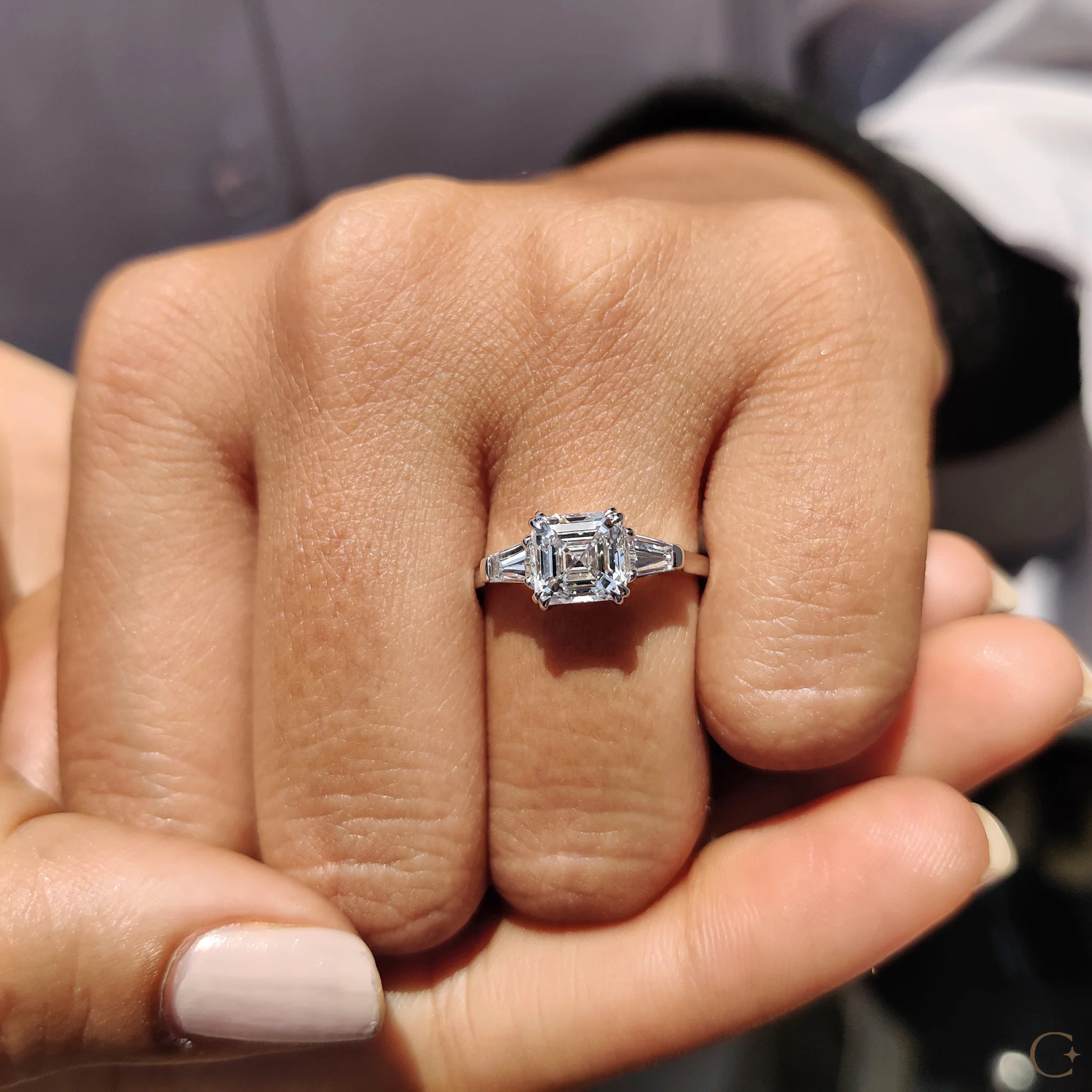 3 Stone Diamond Engagement Ring With Asscher and Baguette - Image 5