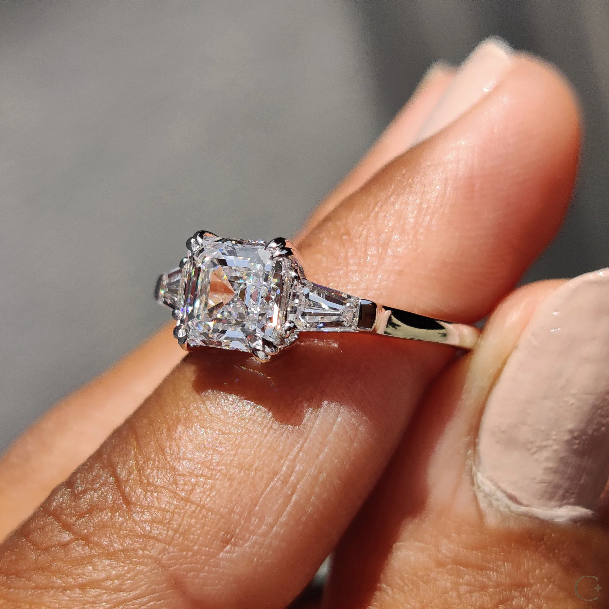3 Stone Diamond Engagement Ring With Asscher and Baguette - Image 8