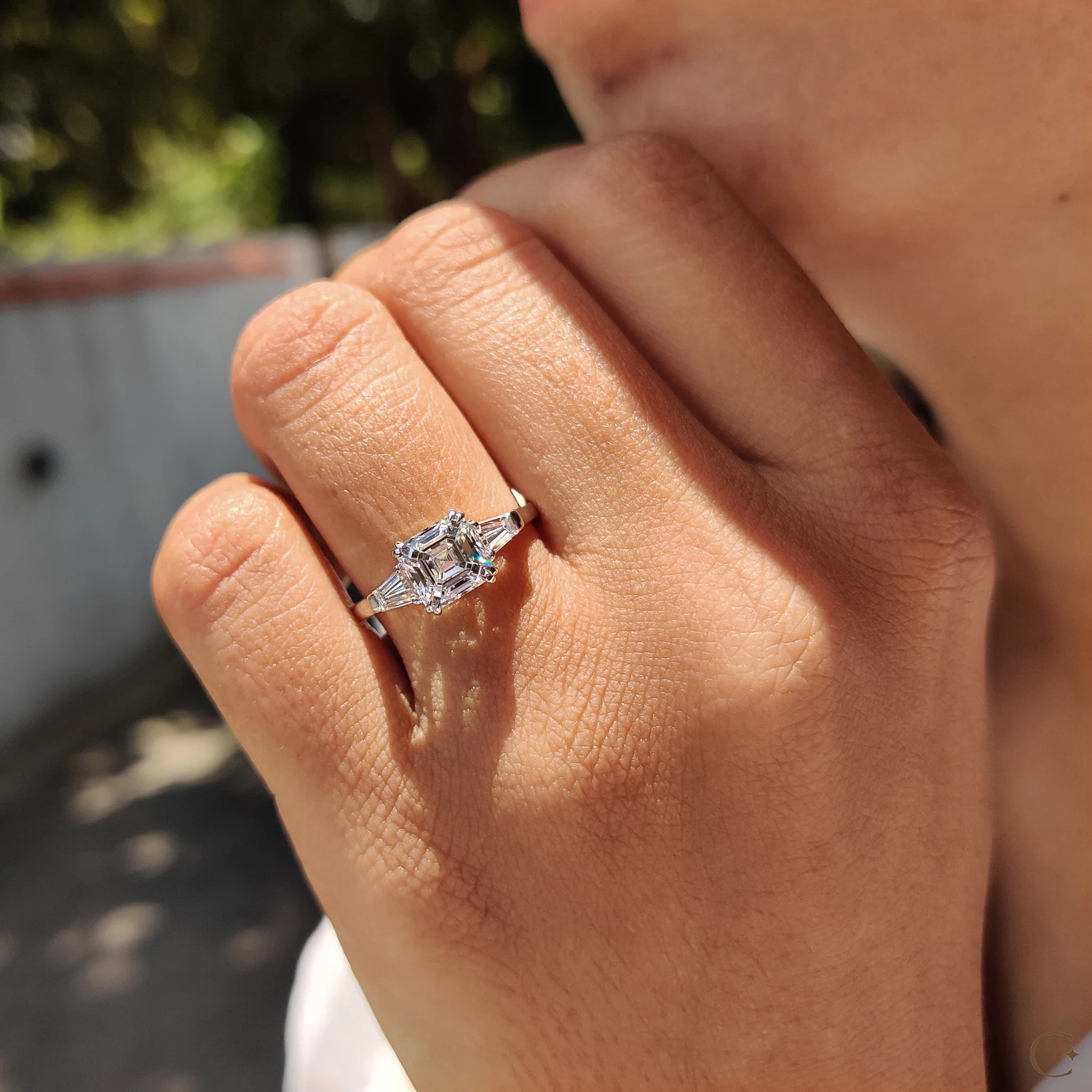 3 Stone Diamond Engagement Ring With Asscher and Baguette - Image 9