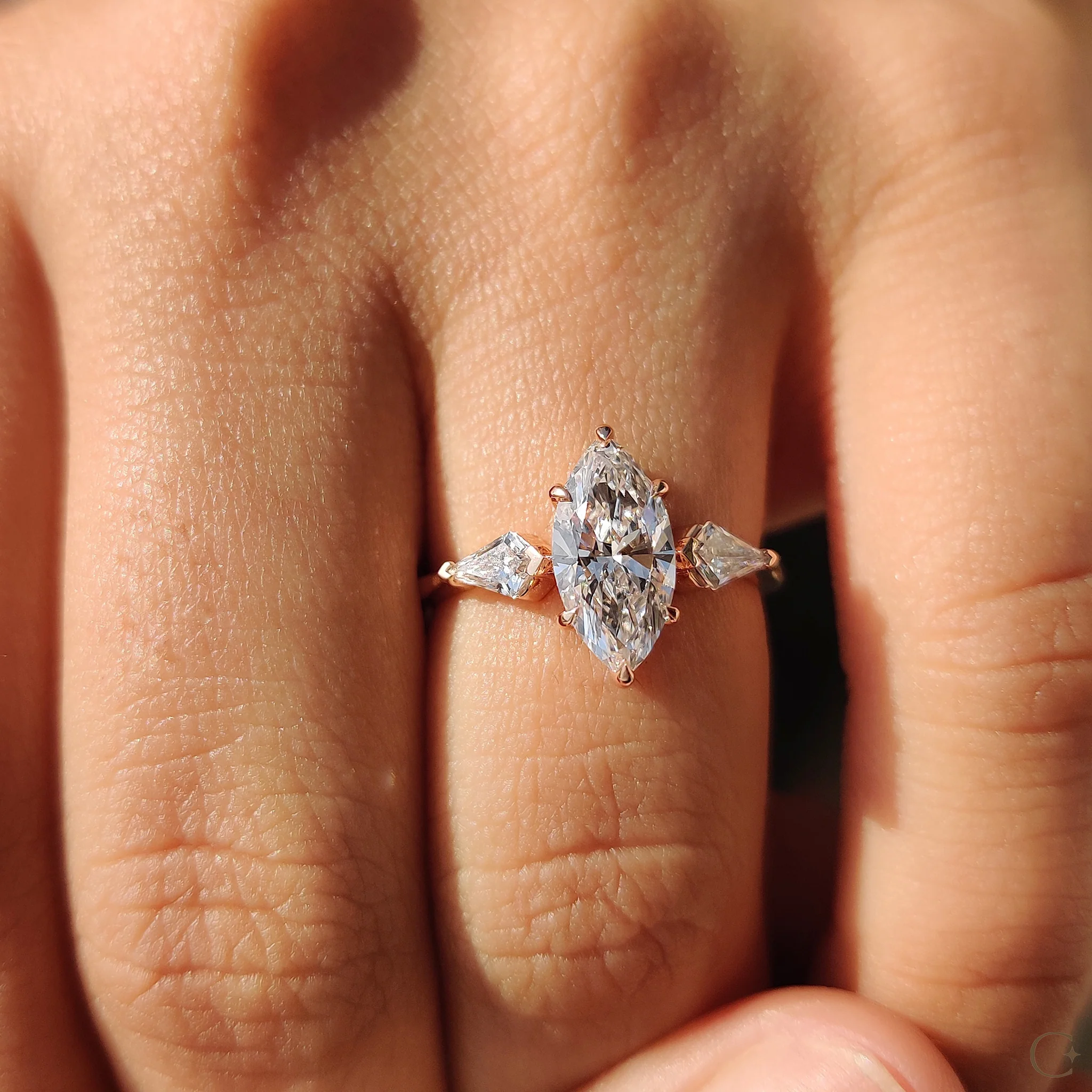 3 Stone Engagement Ring With Marquise And Kite Cut - Image 3