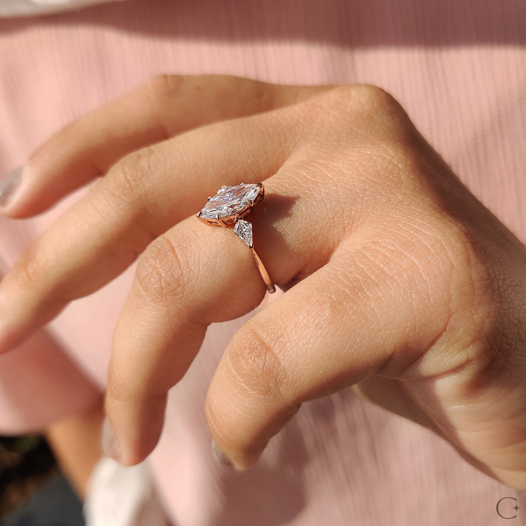 3 Stone Engagement Ring With Marquise And Kite Cut - Image 4