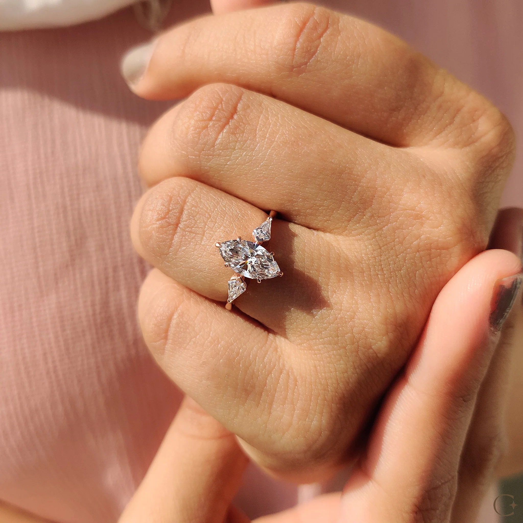 3 Stone Engagement Ring With Marquise And Kite Cut - Image 7