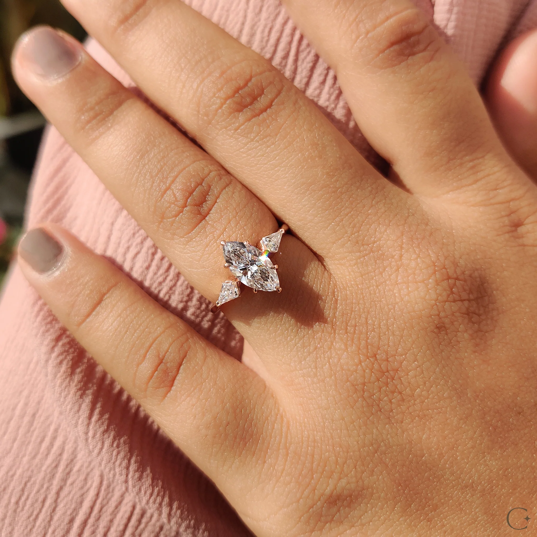 3 Stone Engagement Ring With Marquise And Kite Cut - Image 8