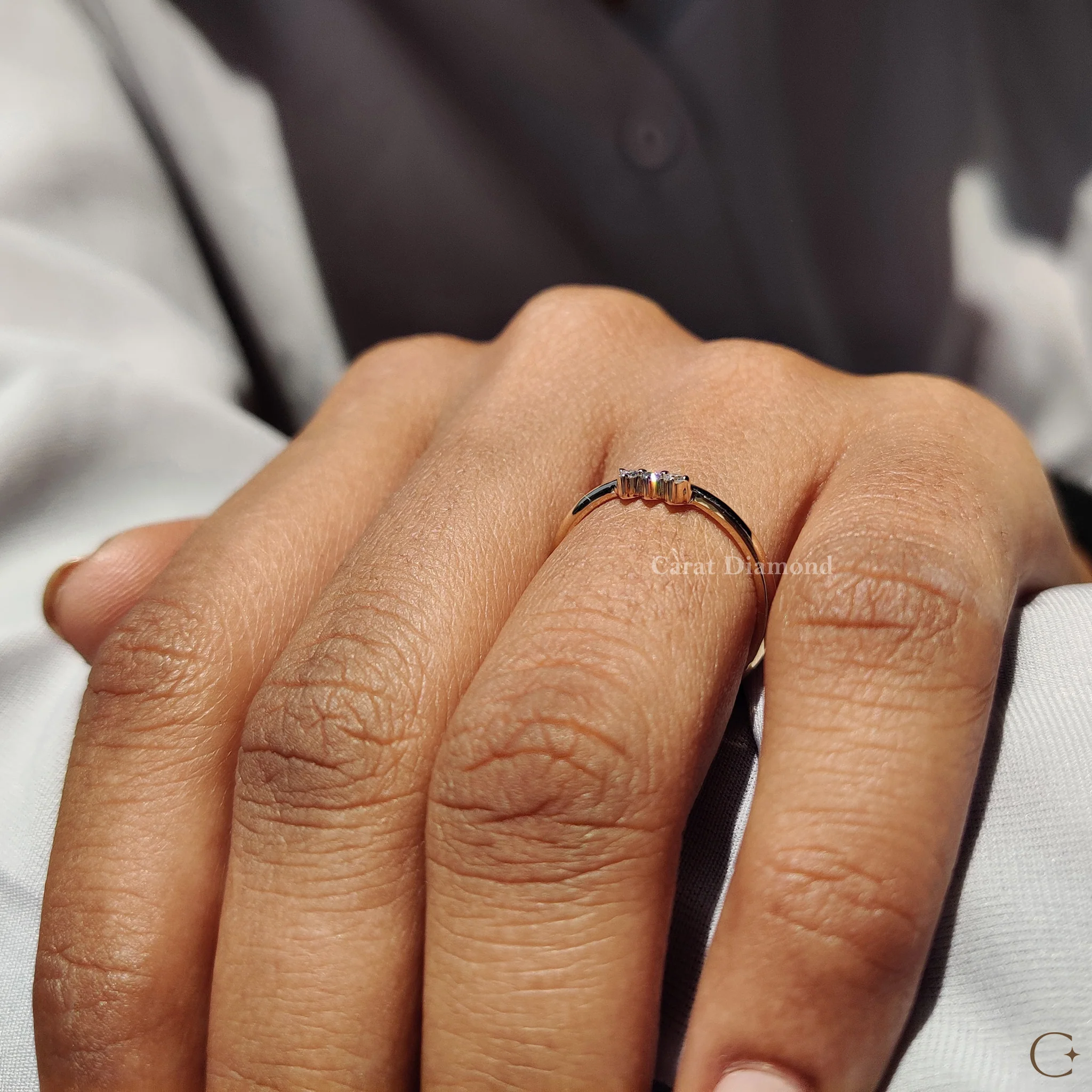 3 Stone Wedding Band Featuring Round Diamond - Image 3