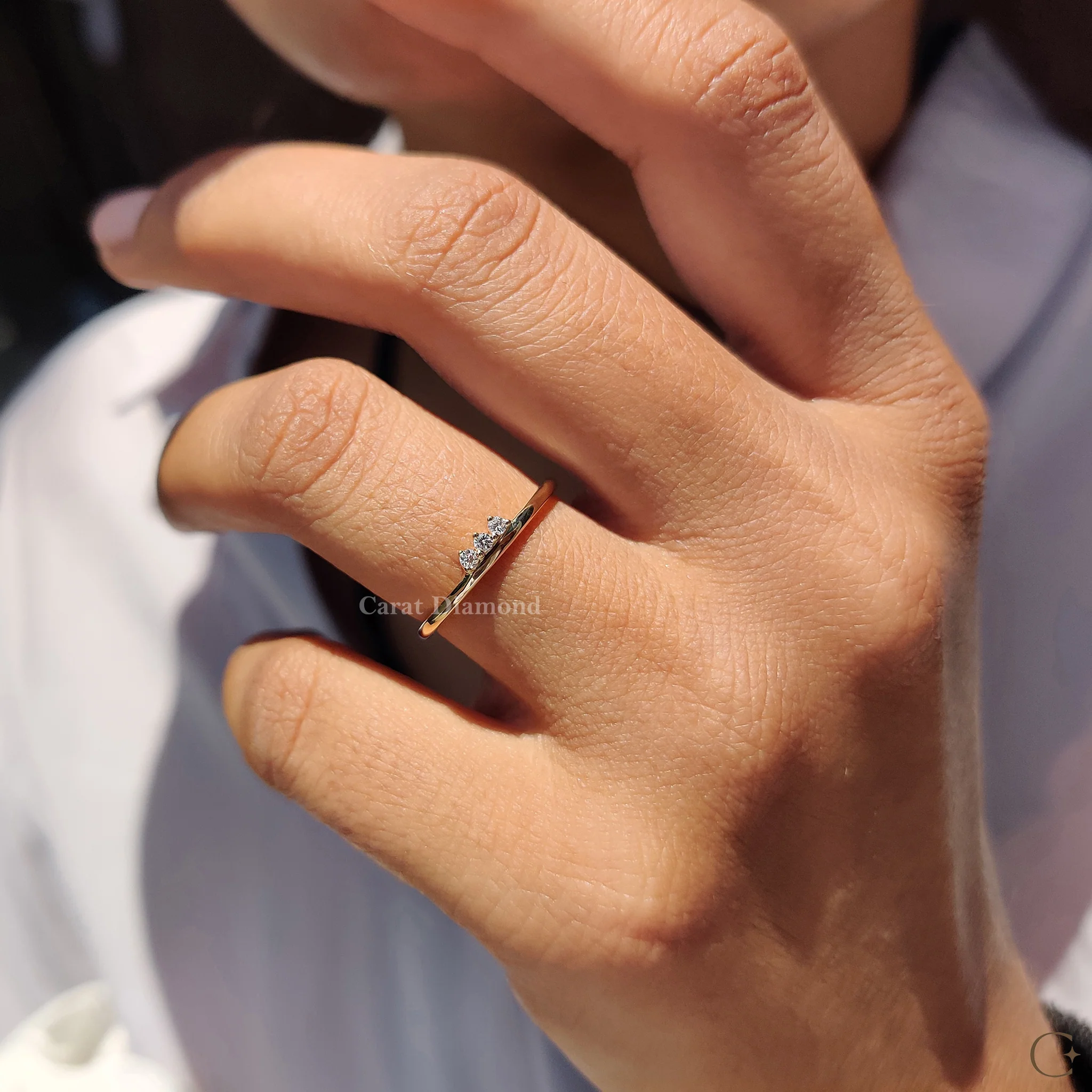 3 Stone Wedding Band Featuring Round Diamond - Image 4