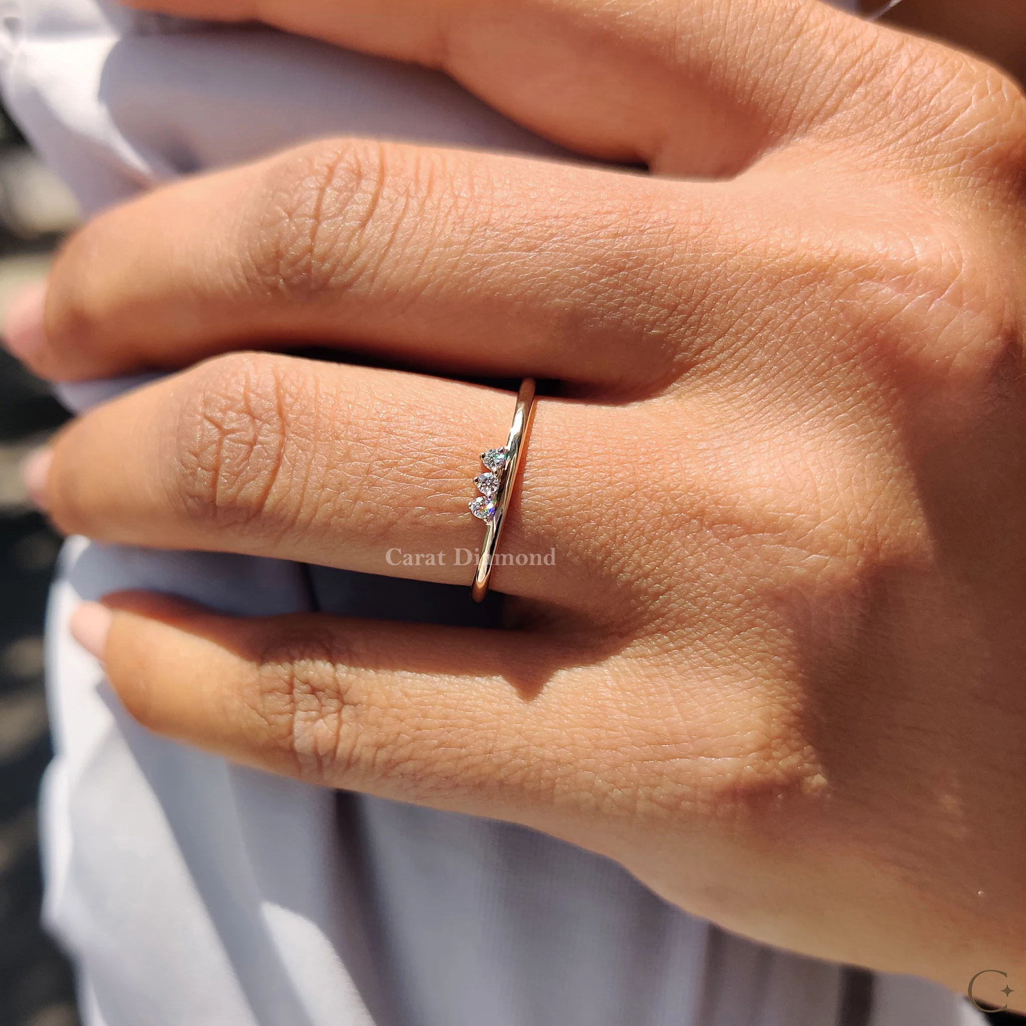 3 Stone Wedding Band Featuring Round Diamond - Image 5