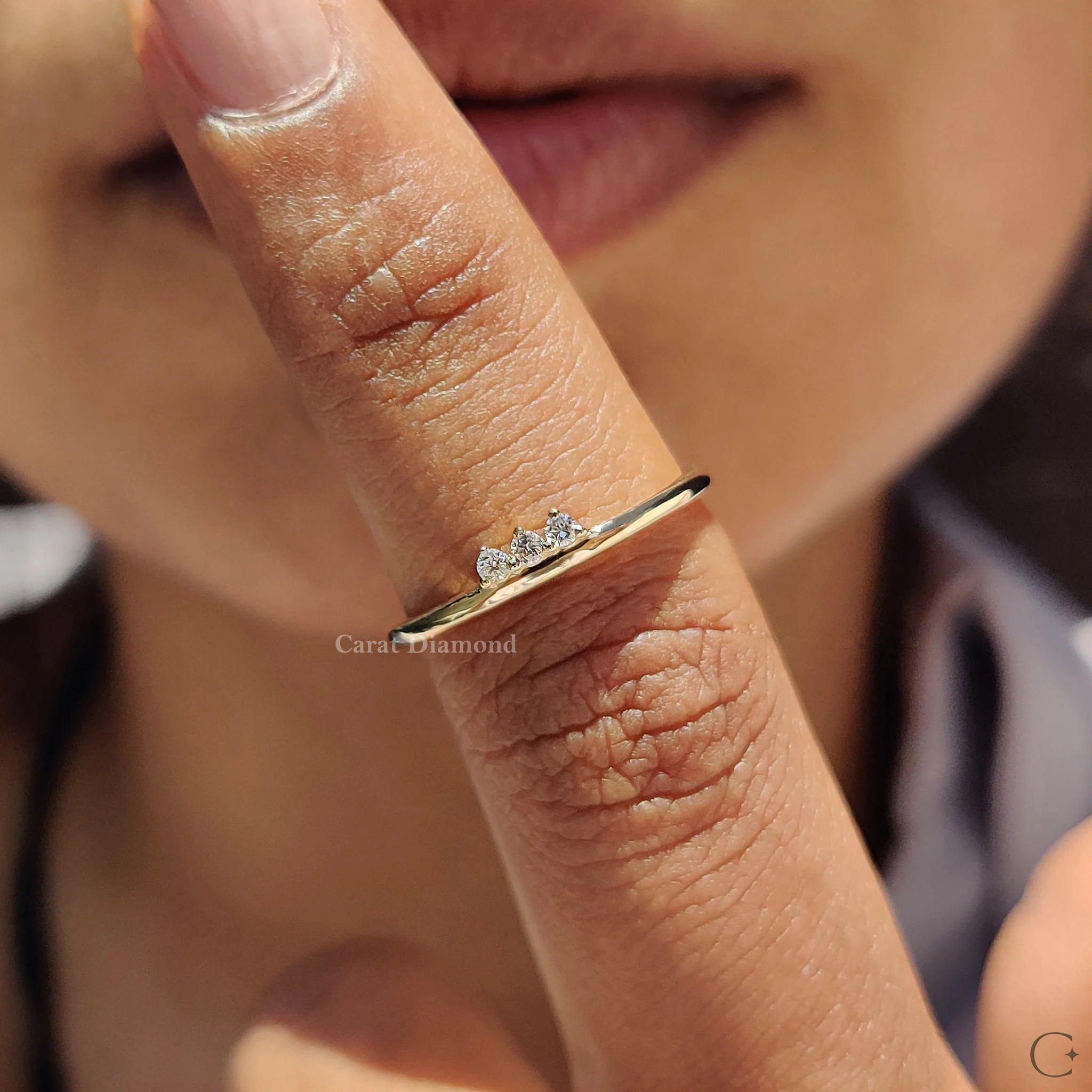 3 Stone Wedding Band Featuring Round Diamond - Image 7