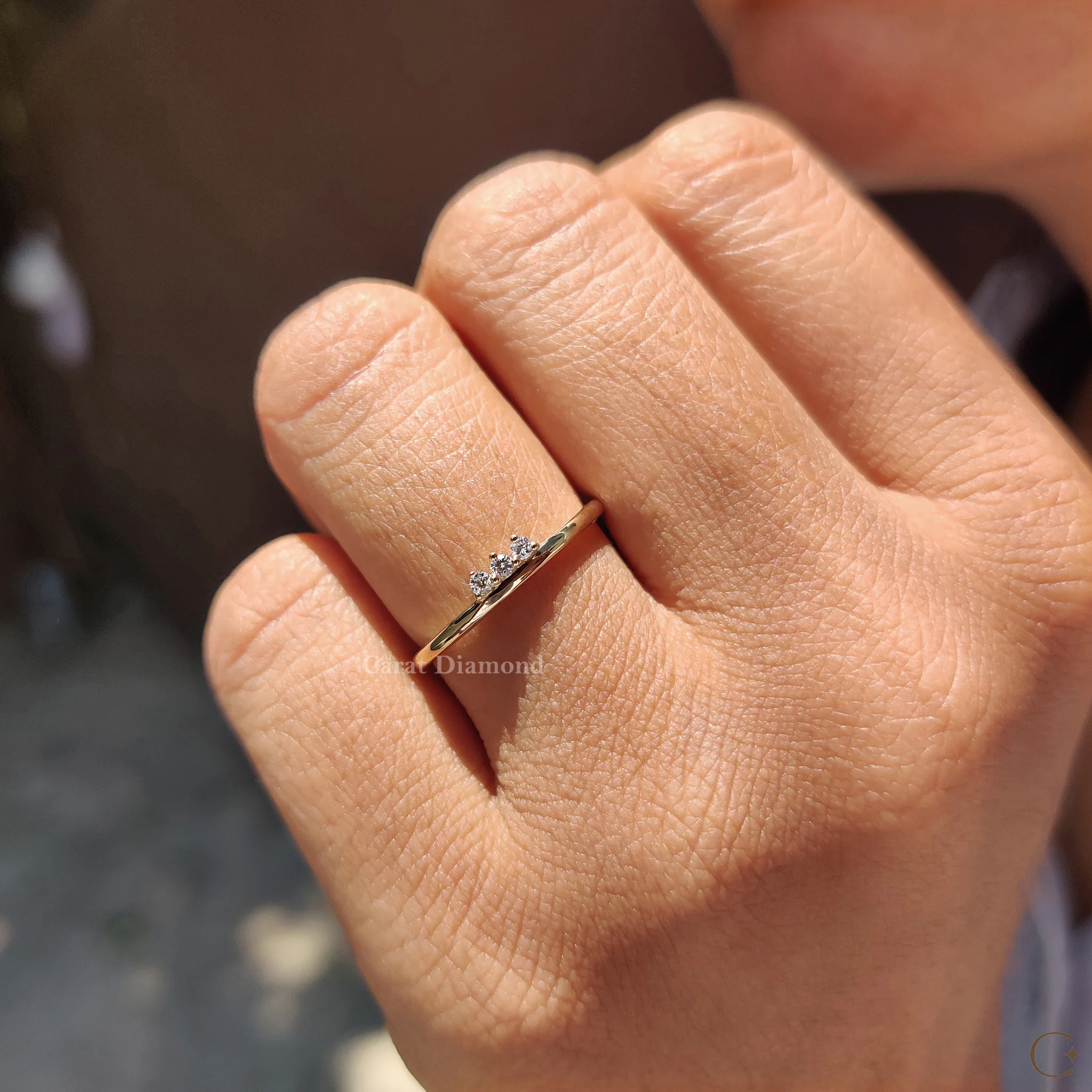 3 Stone Wedding Band Featuring Round Diamond - Image 8