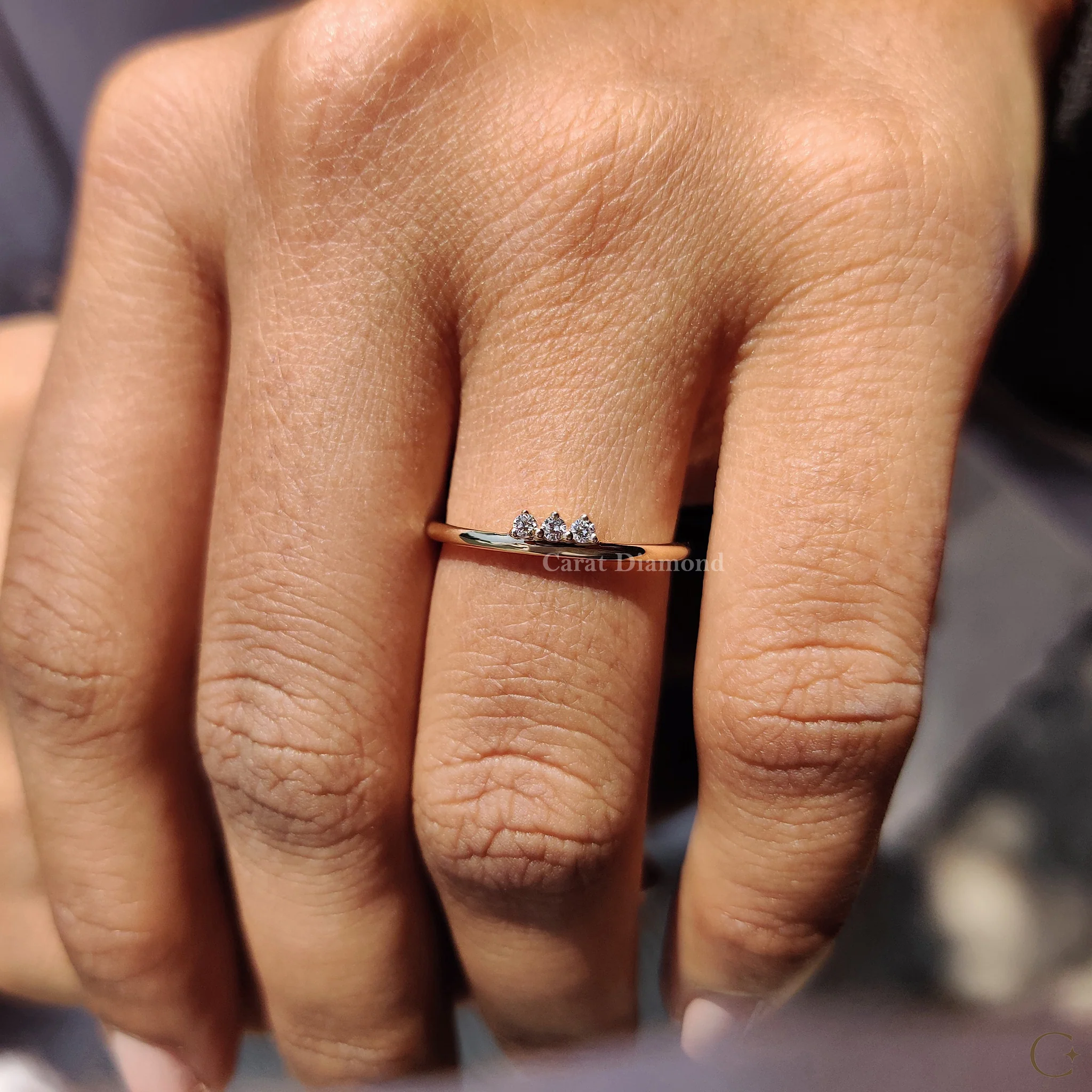 3 Stone Wedding Band Featuring Round Diamond - Image 9