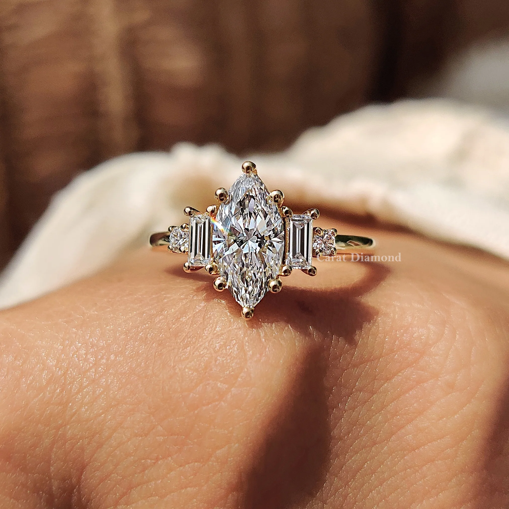 5 Stone Engagement Ring With Two Baguette Side Stone - Image 3