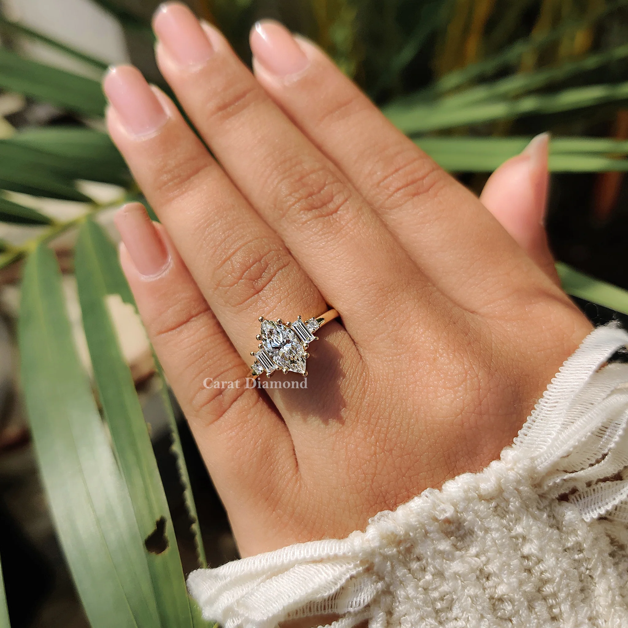 5 Stone Engagement Ring With Two Baguette Side Stone - Image 4