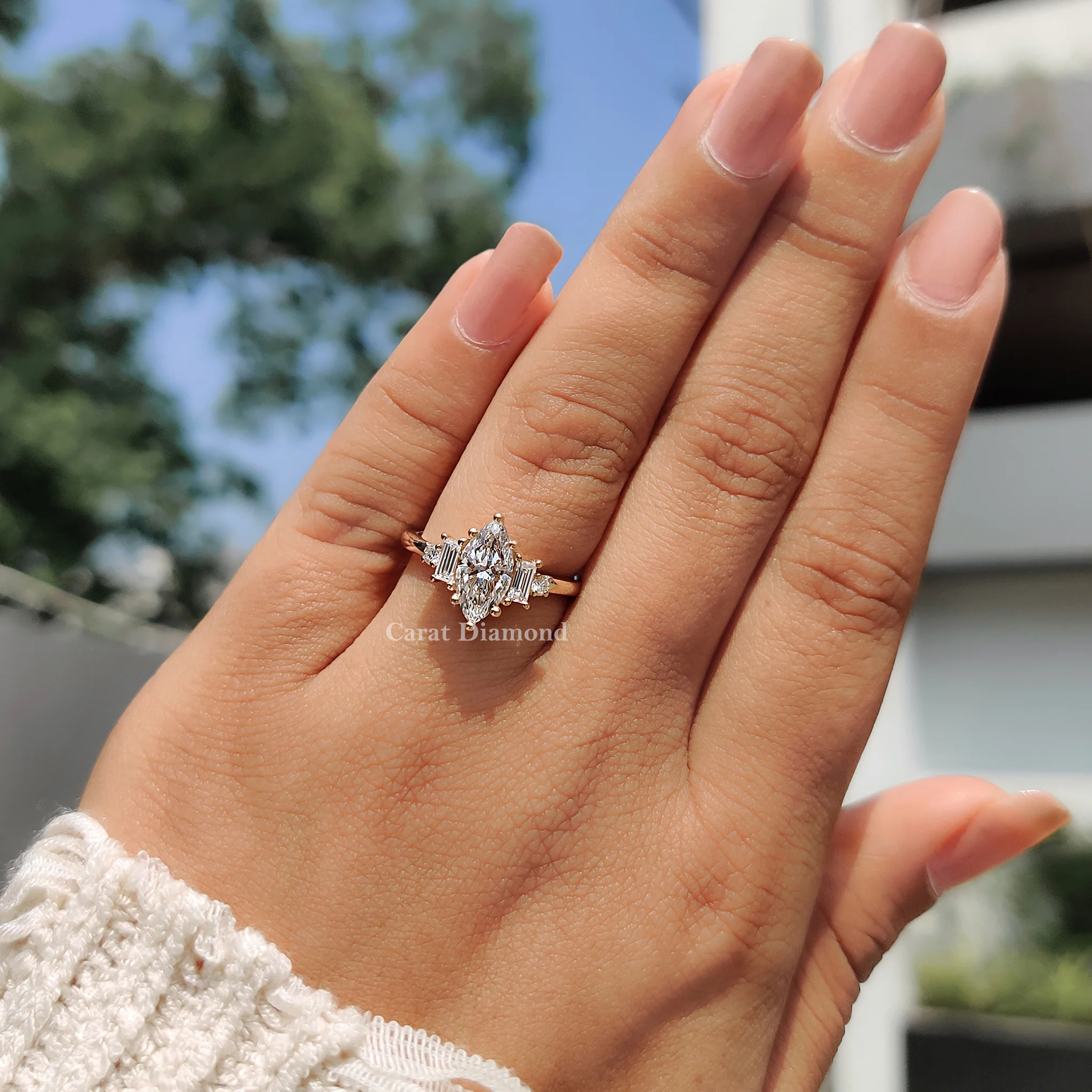 5 Stone Engagement Ring With Two Baguette Side Stone - Image 5