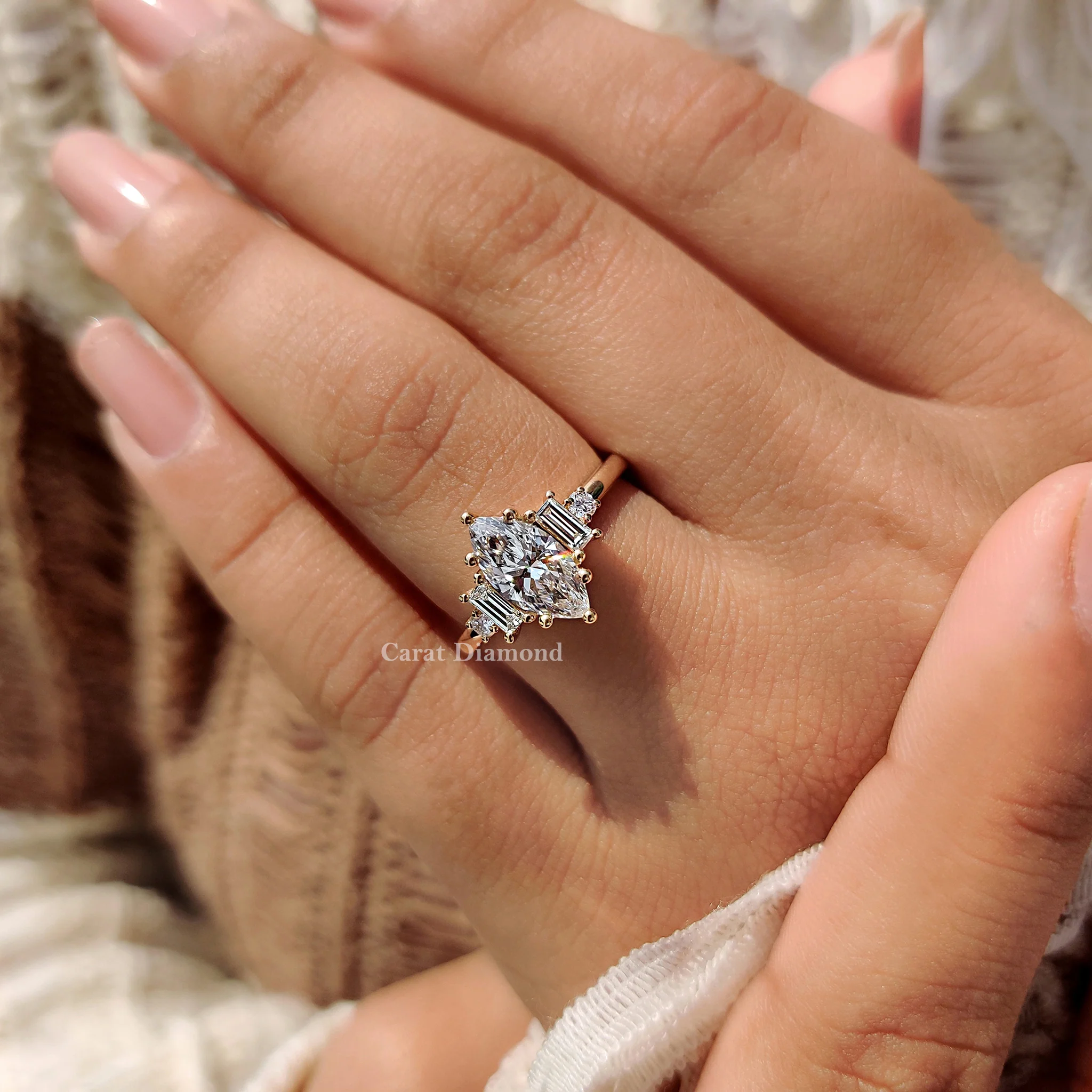 5 Stone Engagement Ring With Two Baguette Side Stone - Image 6