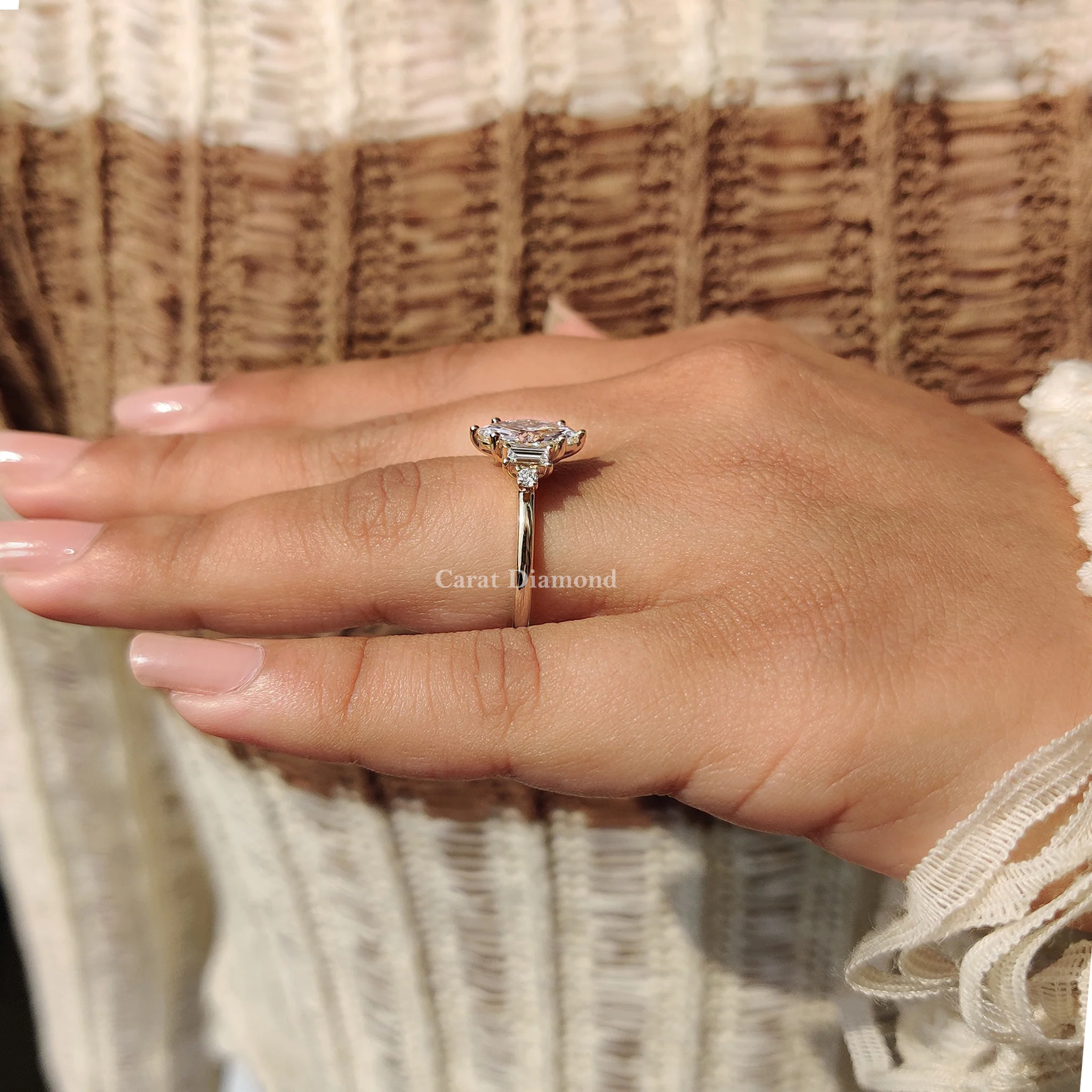 5 Stone Engagement Ring With Two Baguette Side Stone - Image 7