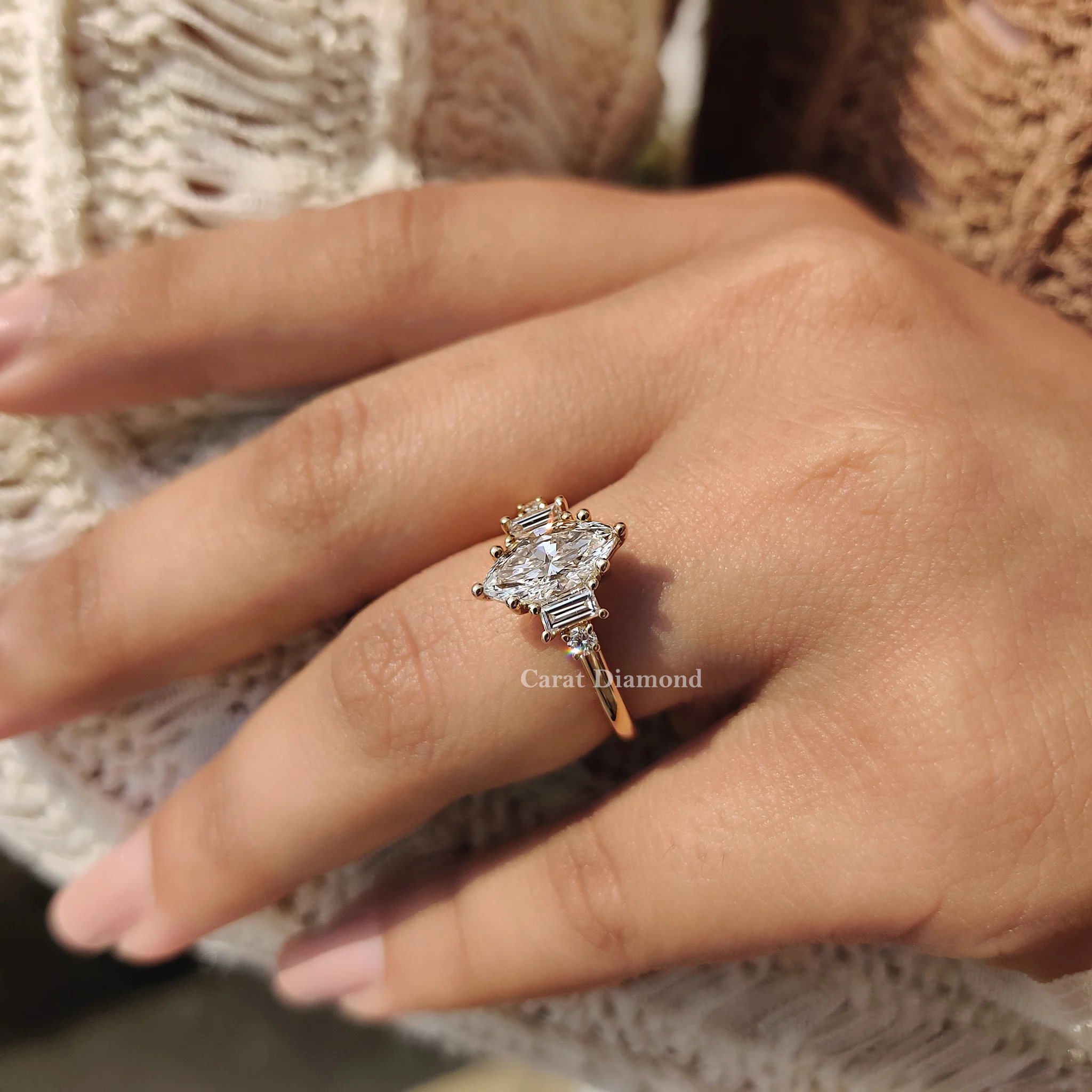 5 Stone Engagement Ring With Two Baguette Side Stone - Image 8