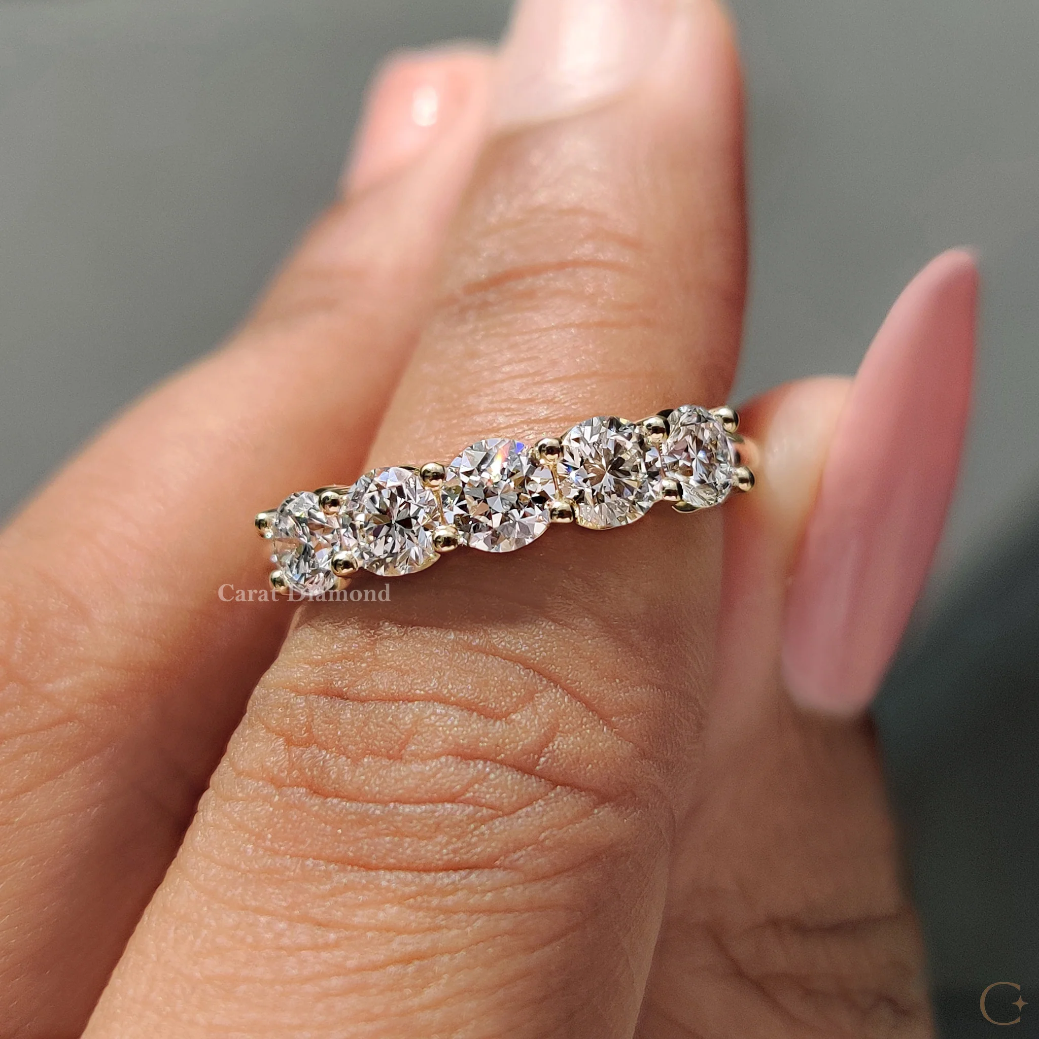 Round Diamond 5 Stone Wedding Band - Image 3