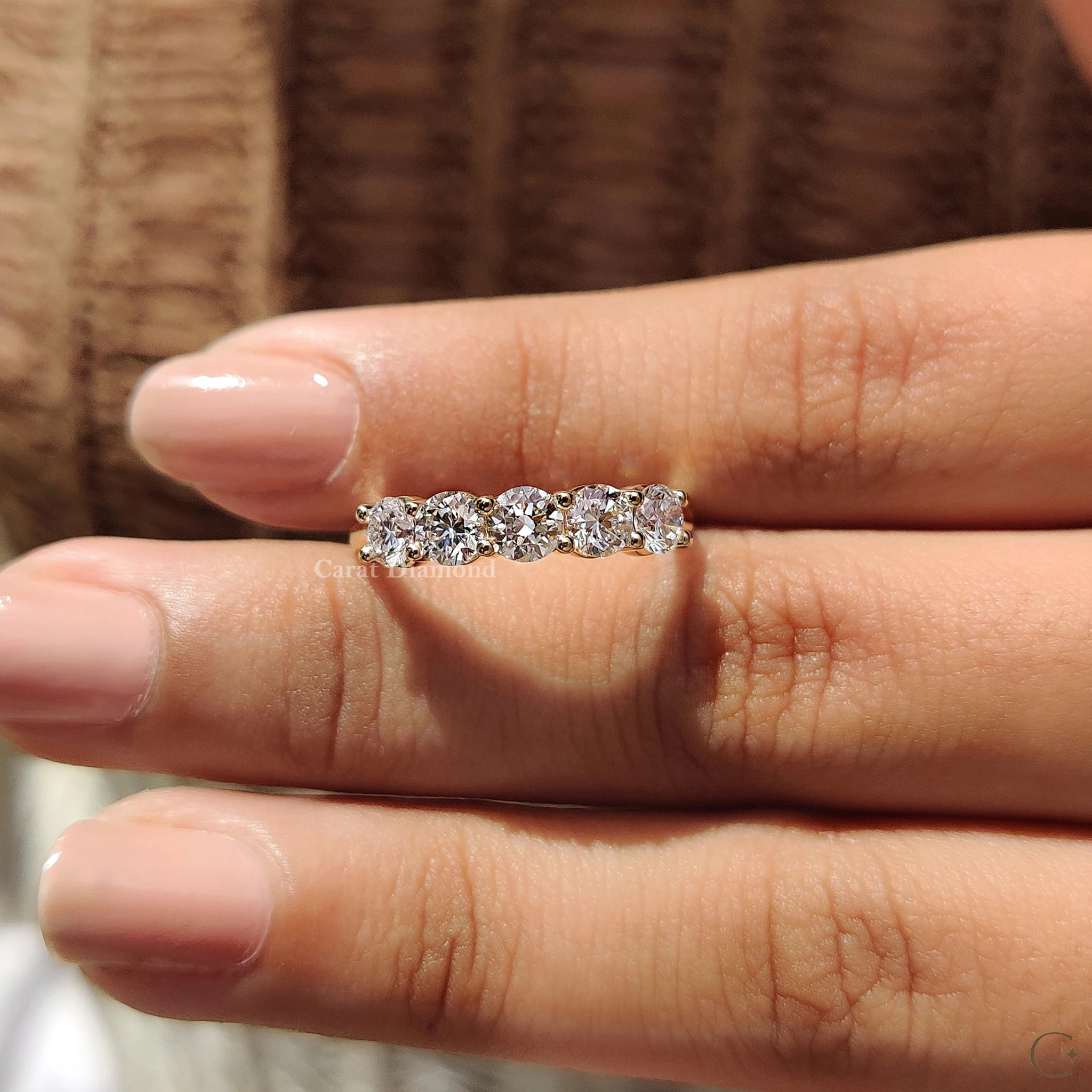 Round Diamond 5 Stone Wedding Band - Image 5