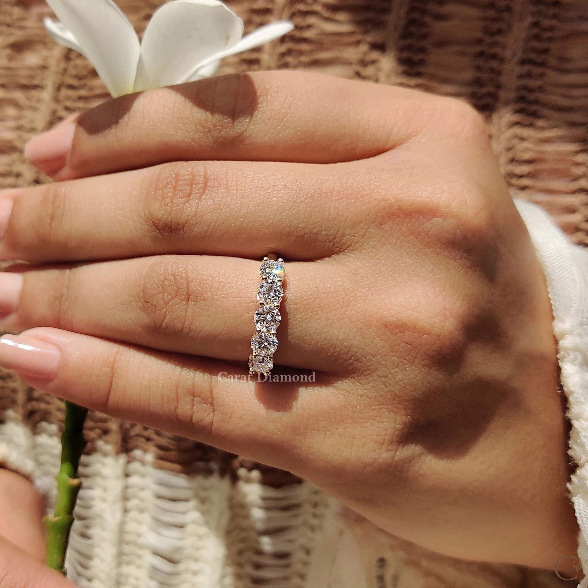 Round Diamond 5 Stone Wedding Band - Image 6