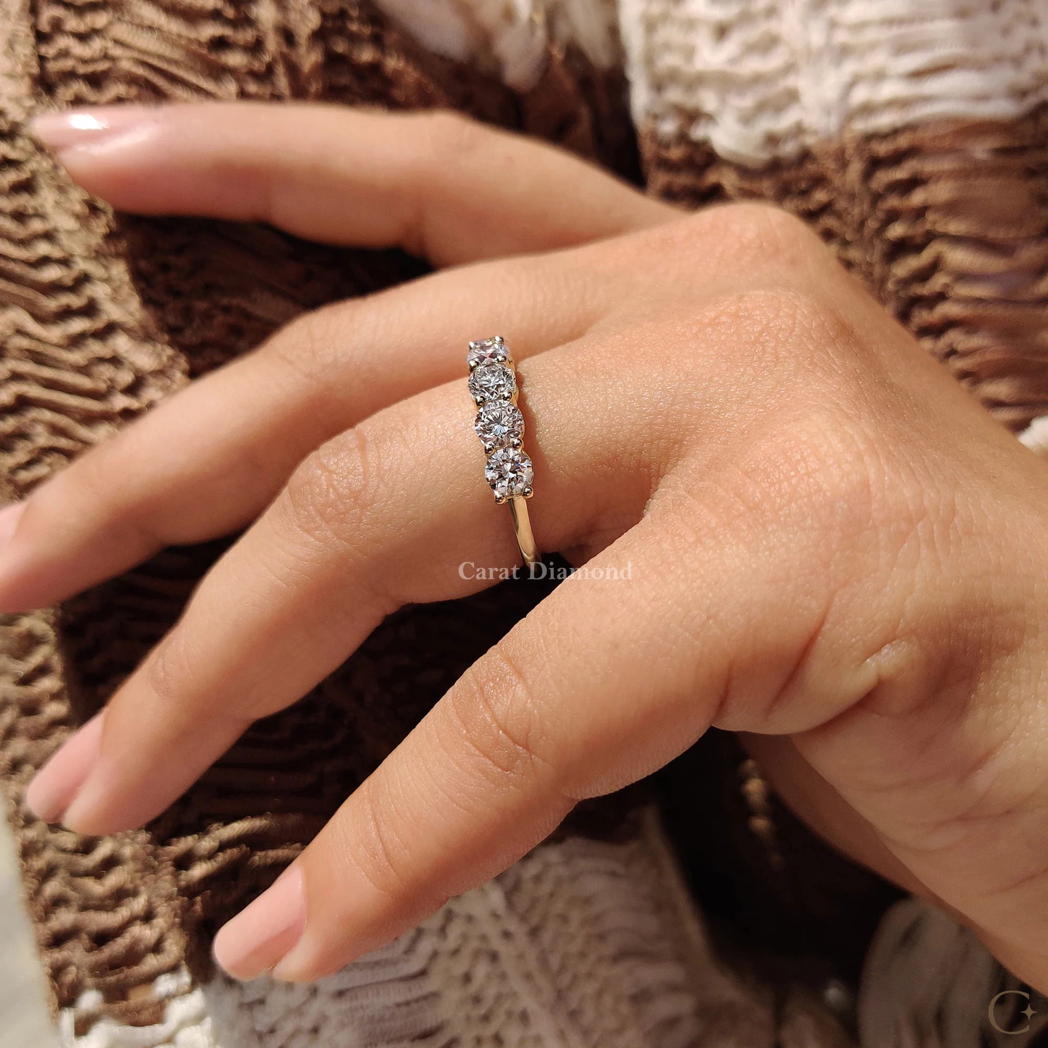 Round Diamond 5 Stone Wedding Band - Image 8