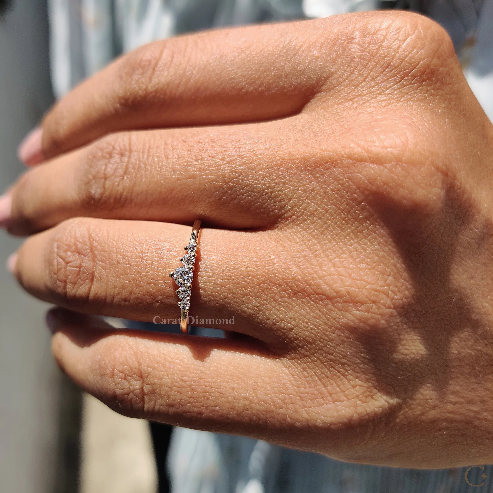 5 Stone Wedding Band with Round Diamonds - Image 5