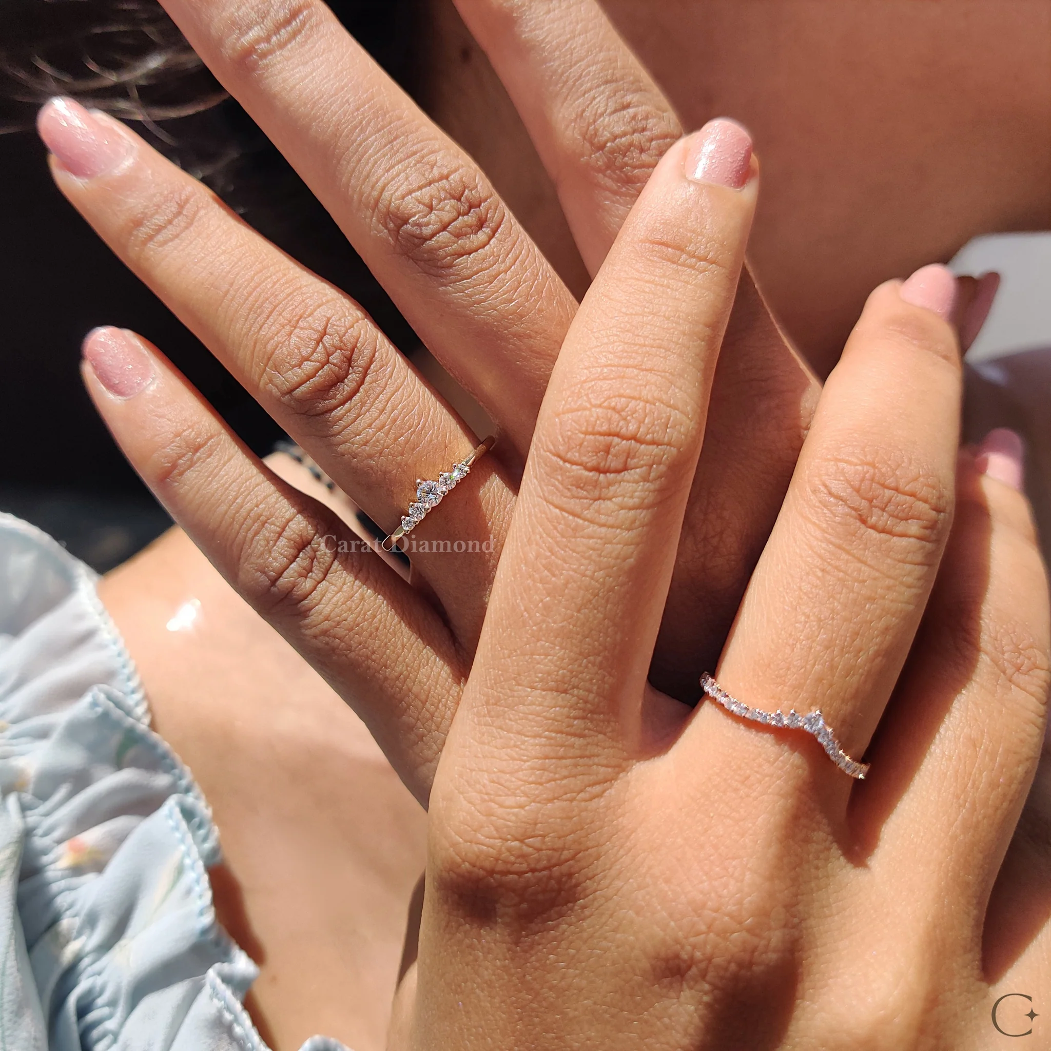 5 Stone Wedding Band with Round Diamonds - Image 6