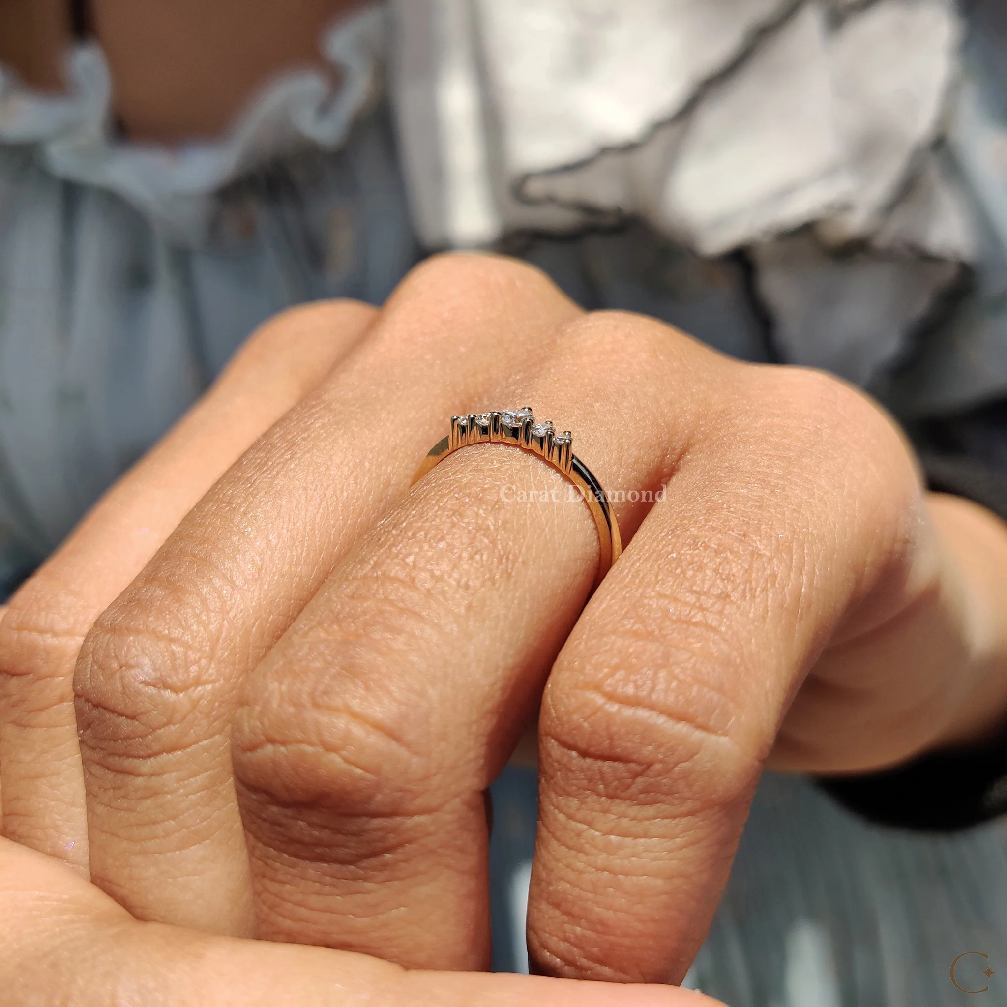 5 Stone Wedding Band with Round Diamonds - Image 7