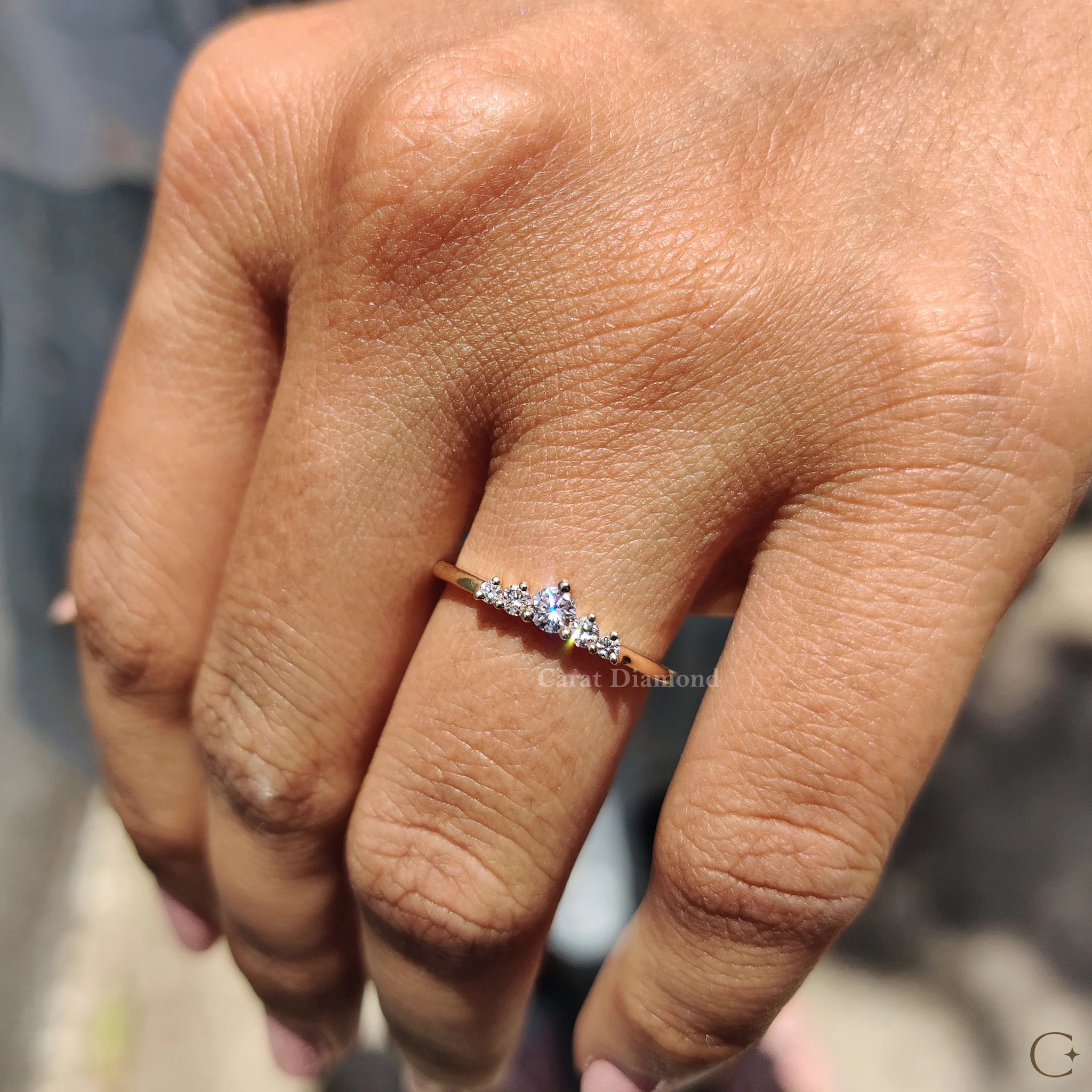 5 Stone Wedding Band with Round Diamonds - Image 8