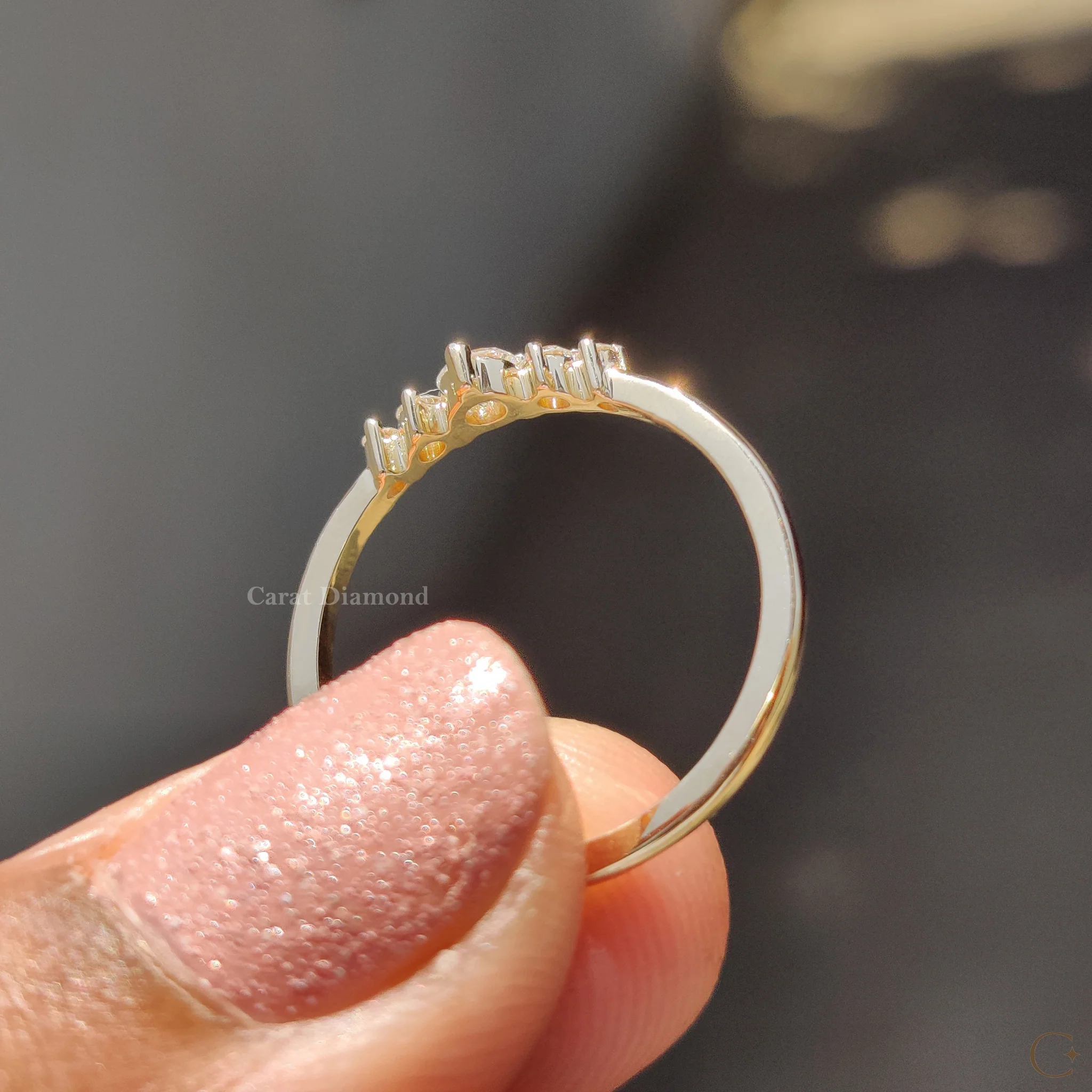 5 Stone Wedding Band with Round Diamonds - Image 9