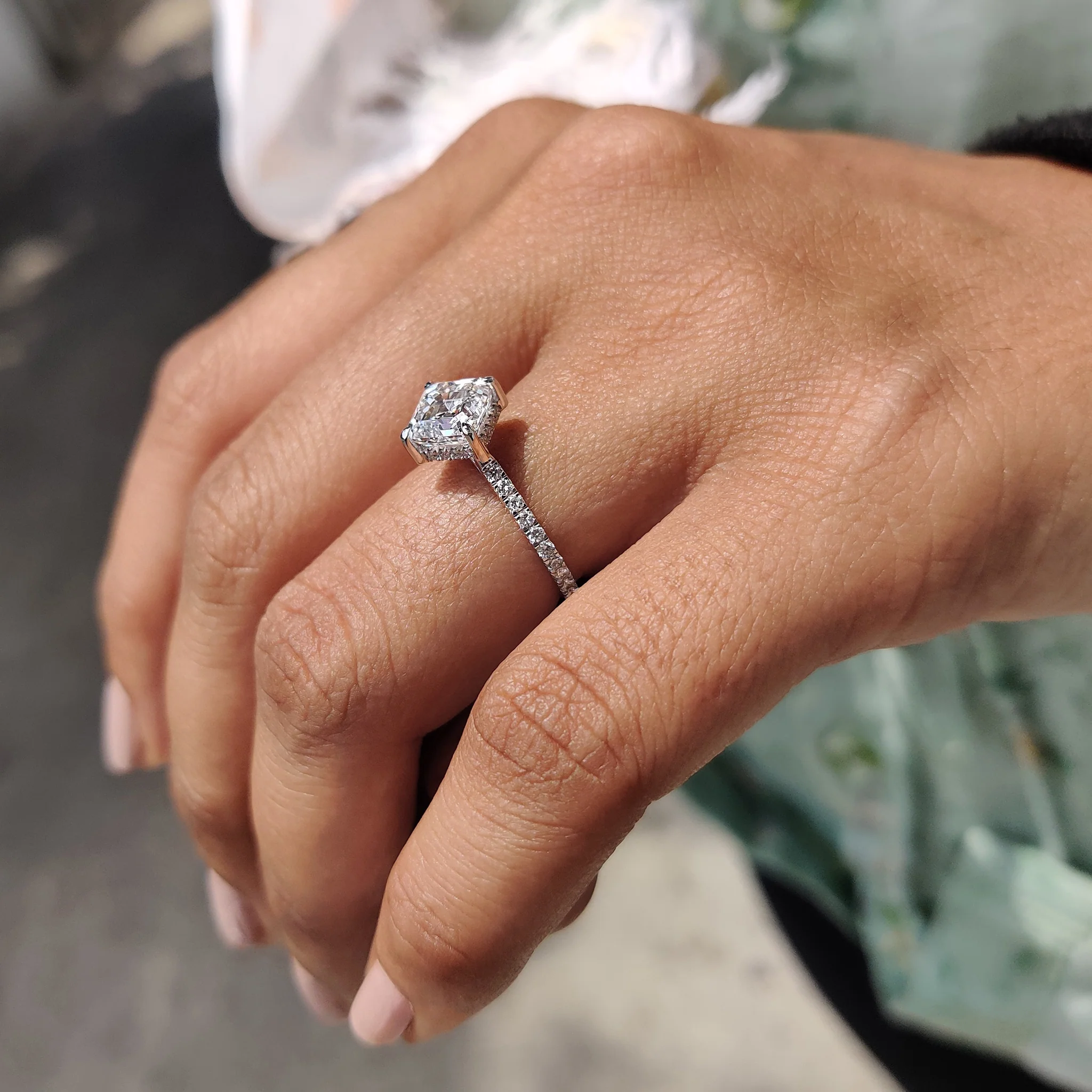 Asscher Cut Engagement Ring With Hidden Halo Design - Image 3