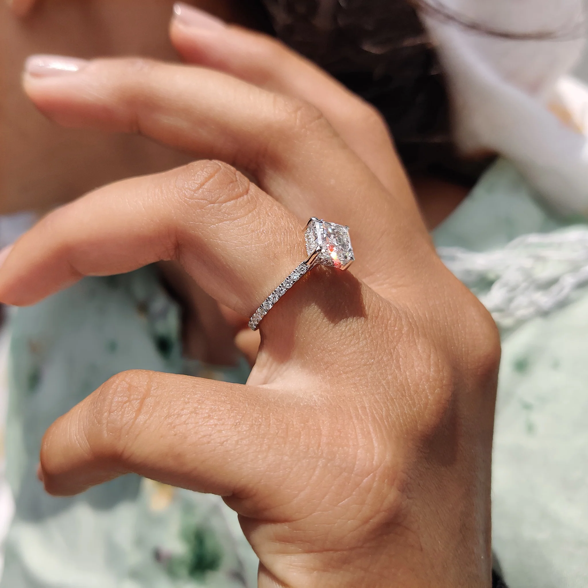 Asscher Cut Engagement Ring With Hidden Halo Design - Image 4