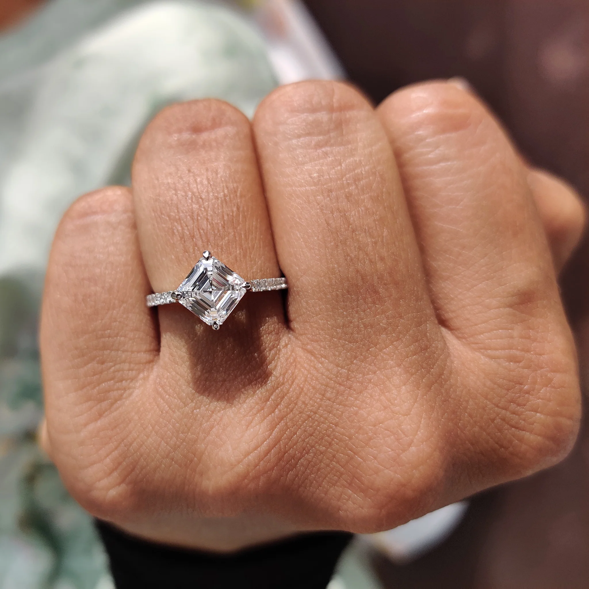 Asscher Cut Engagement Ring With Hidden Halo Design - Image 6