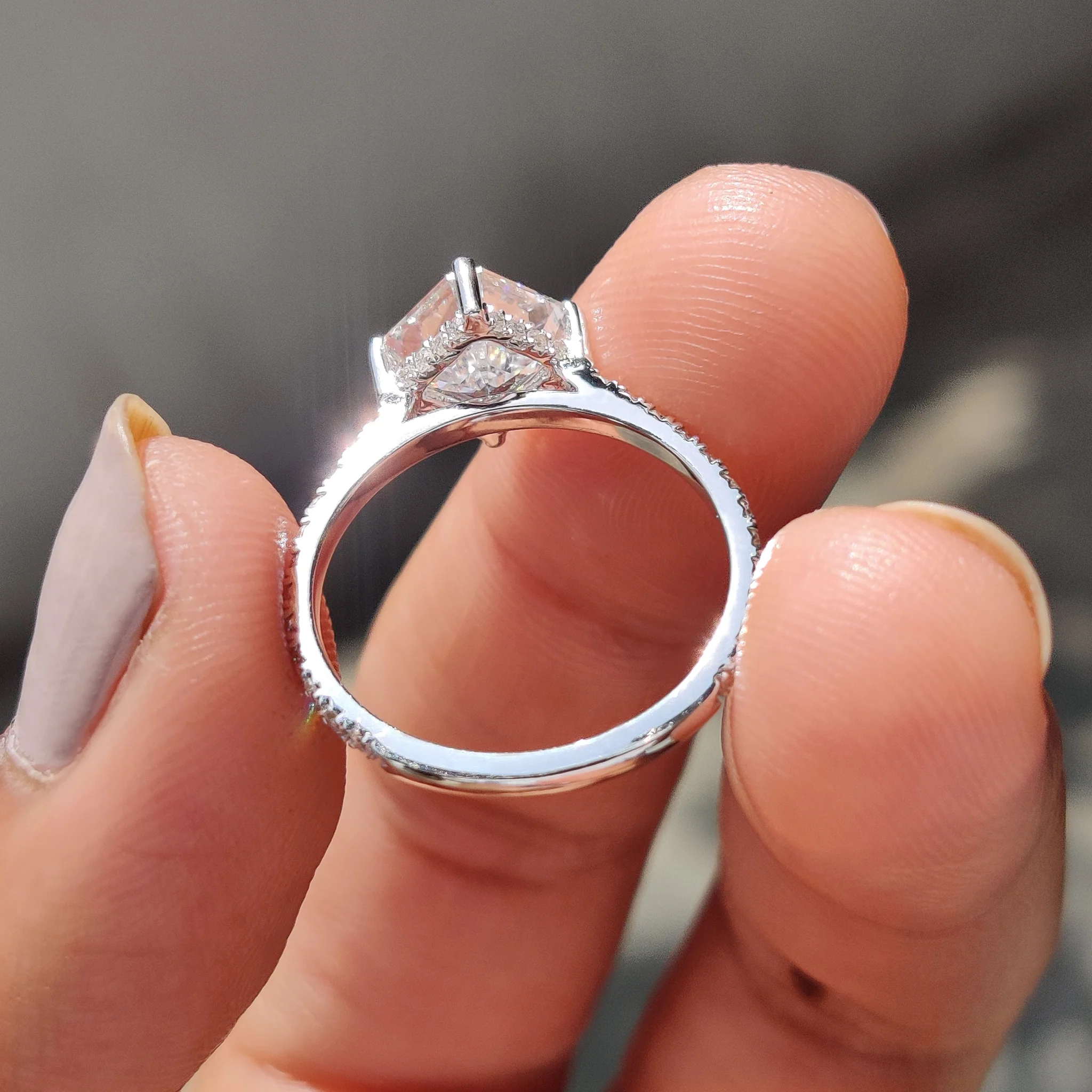 Asscher Cut Engagement Ring With Hidden Halo Design - Image 8