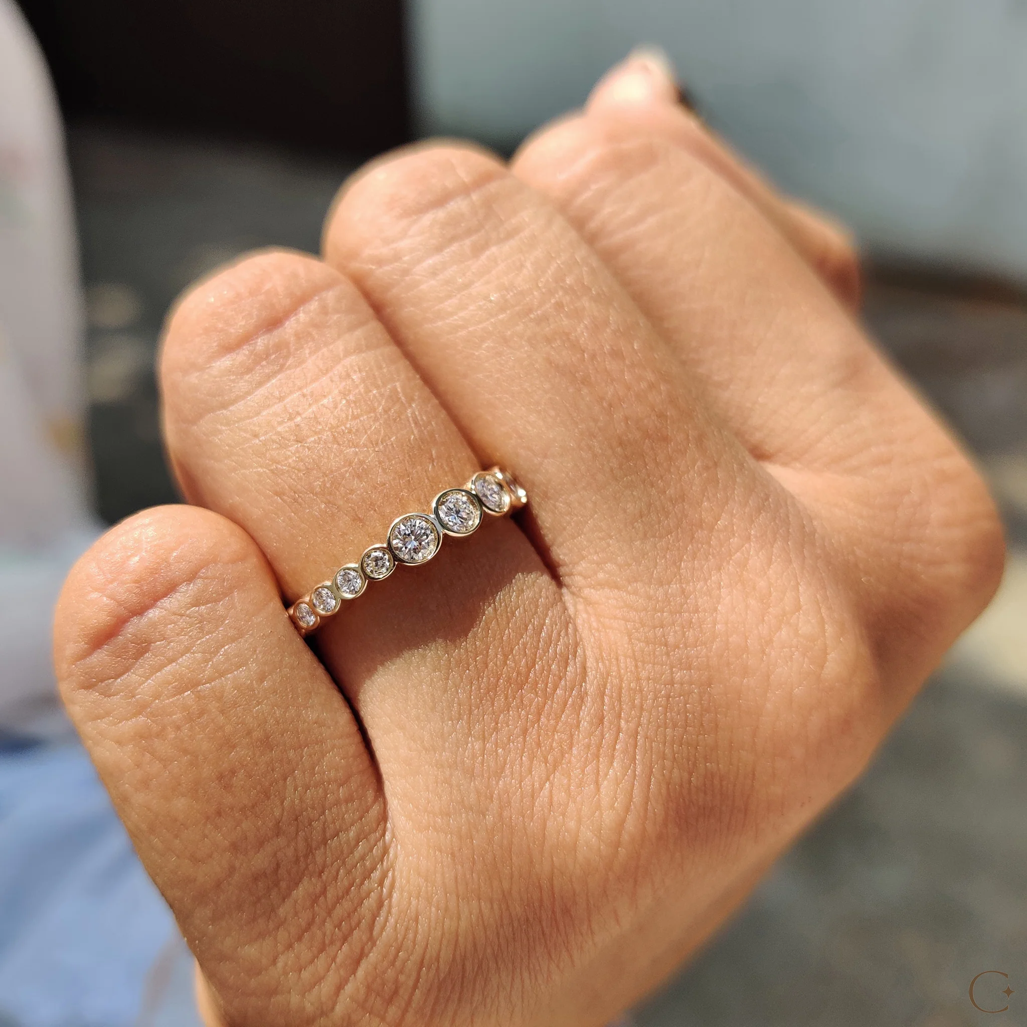 Bezel Set Wedding Band Featuring Round Diamond - Image 4